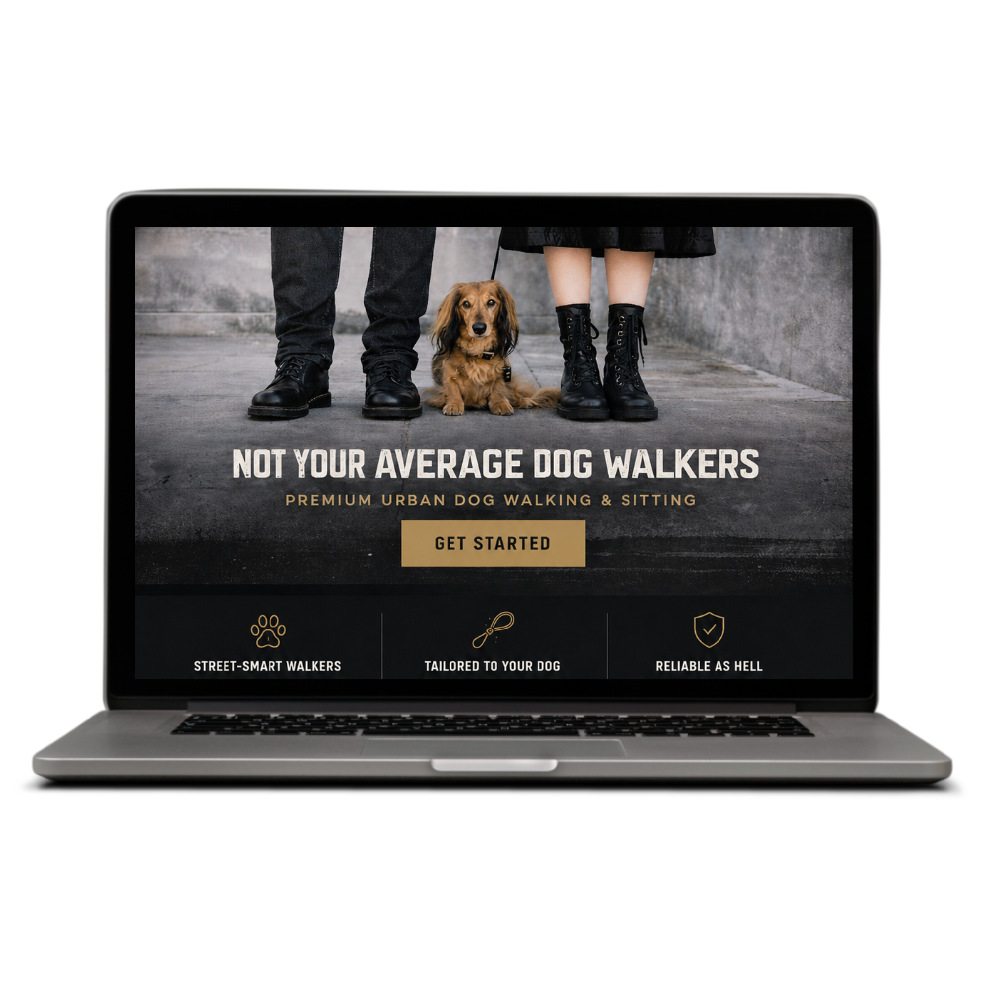 dog walker website by Pixels Unleashed displayed on laptop