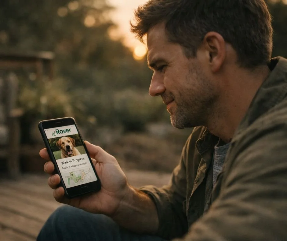 man looking at rover app