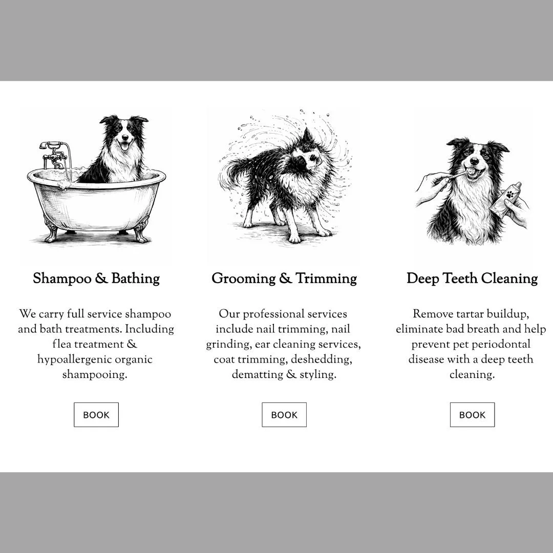 dog grooming services section of website designed by Pixels Unleashed