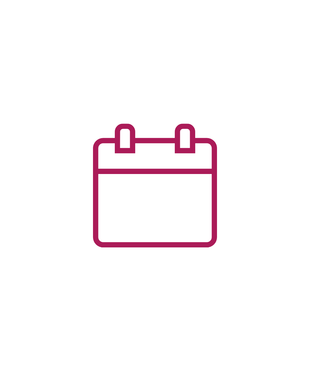 Outline of a calendar icon with a purple outline on a black background.