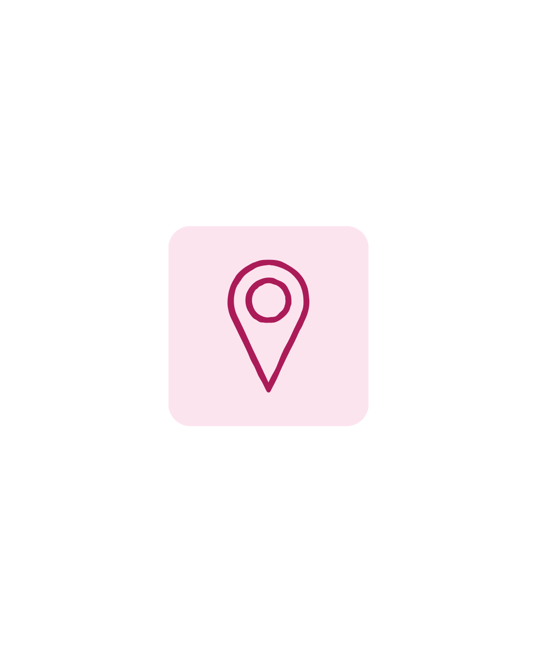 A pink square icon with a location pin symbol inside.