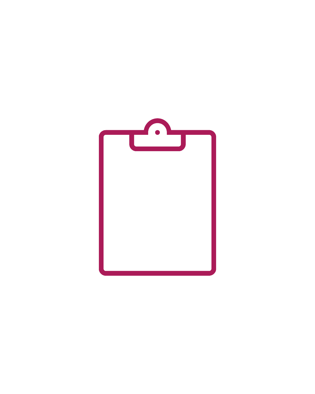 Outline of a clipboard with a checkmark icon in purple.