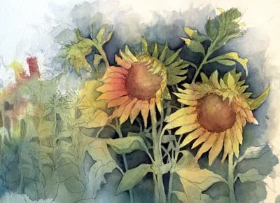   AMONG THE SUNFLOWERS  Framed Size 22”x18”- Watercolor - $425.00   CLICK HERE TO CHECK ON AVAILABILITY    