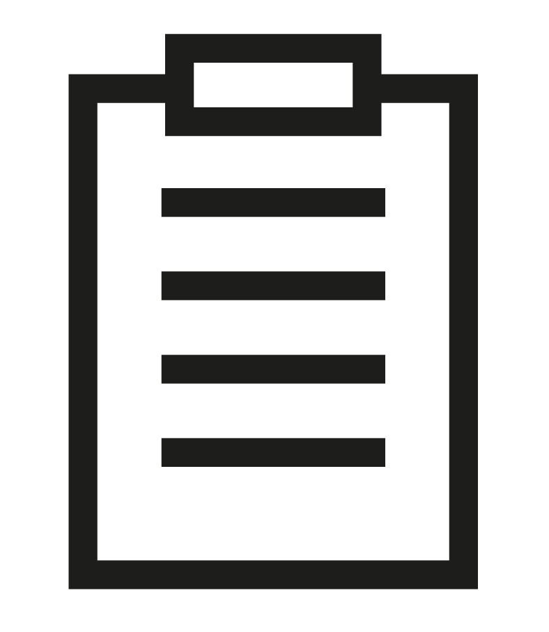 Outline of a clipboard with lines of text.