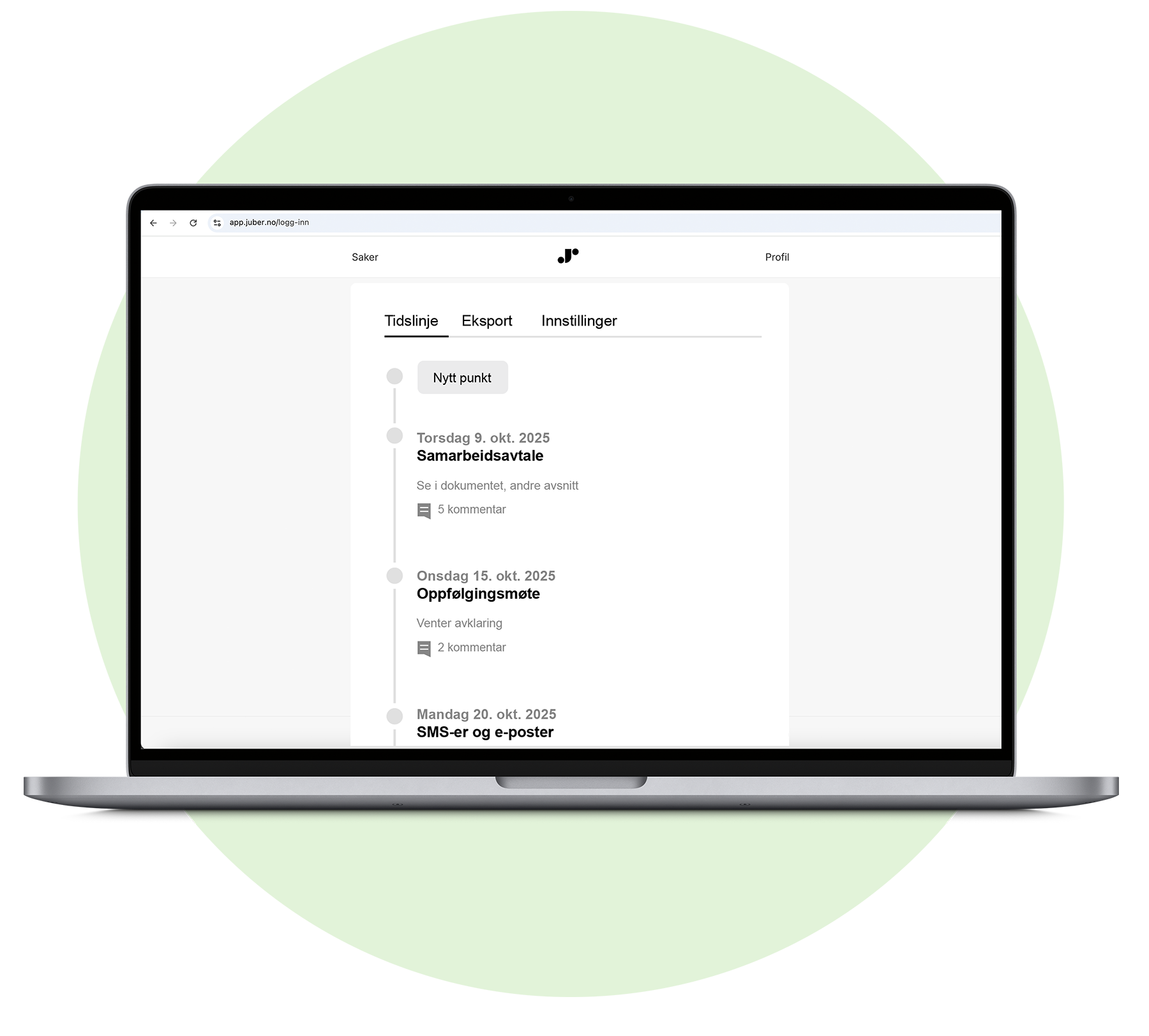 En åpnet laptop som viser Jubers samhandlingsplattform.