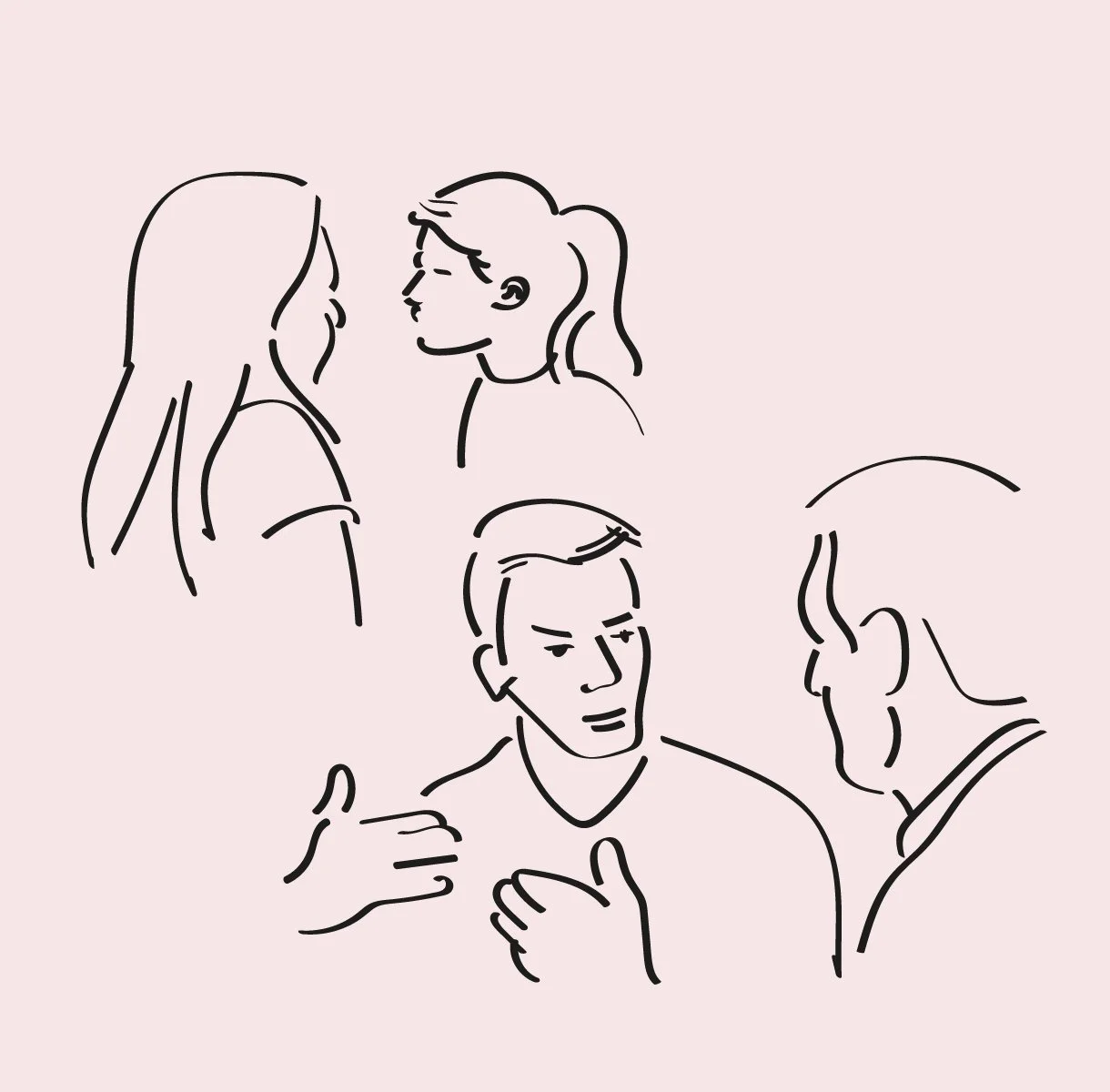 Fire personer som samtaler – to og to i par.