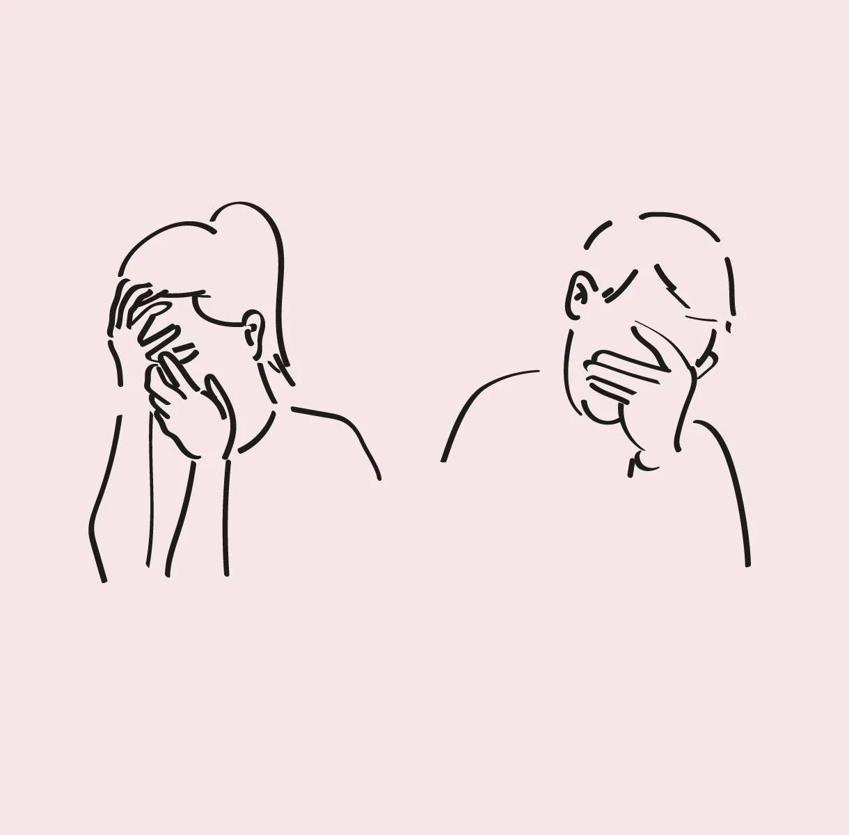 Linjetegning av to triste personer som senker hodene.