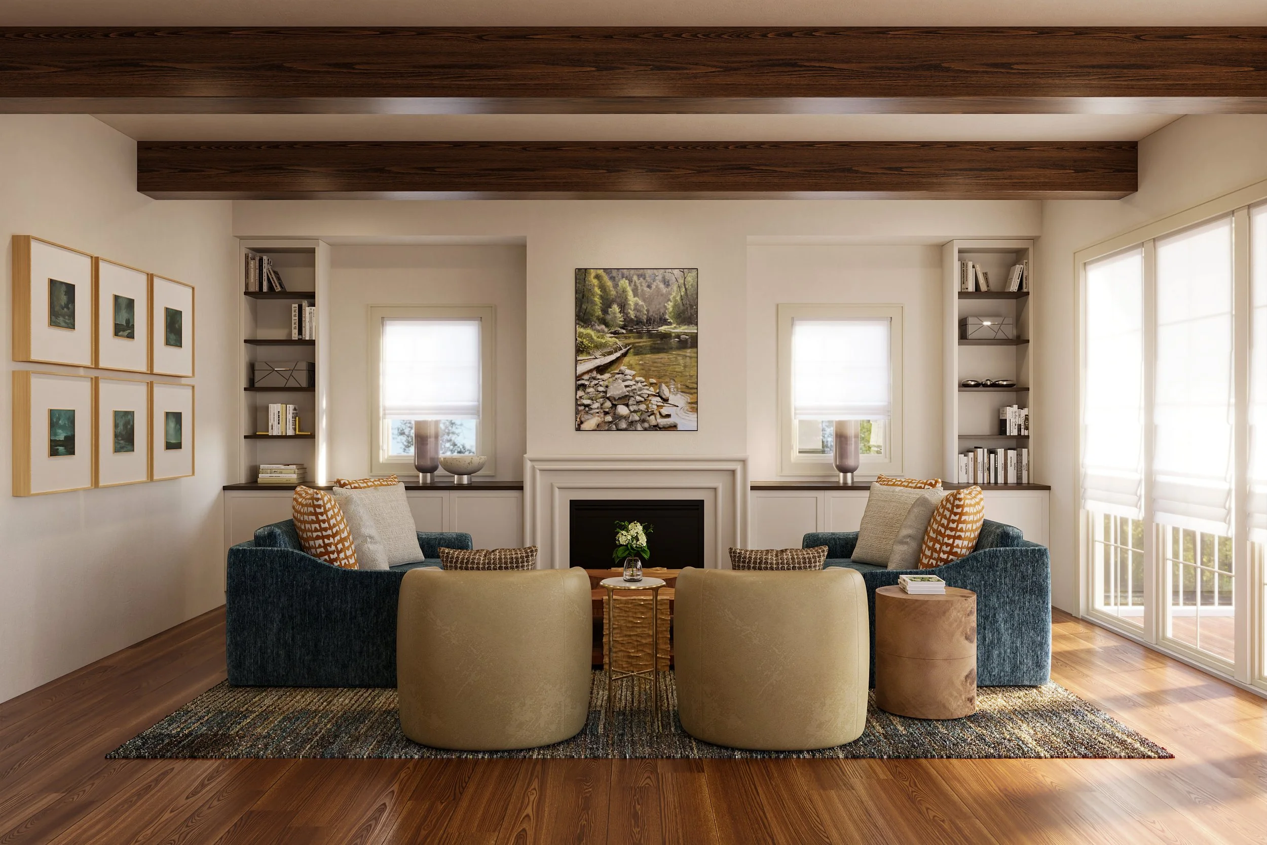 Warm masculine living room rendering