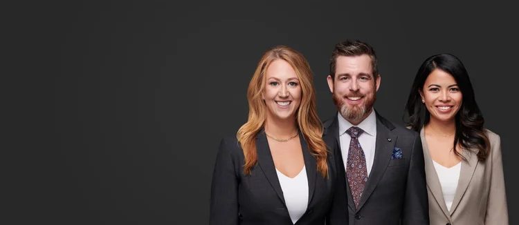 Three colleagues in business attire photographed together on location, ATX Headshots team session
