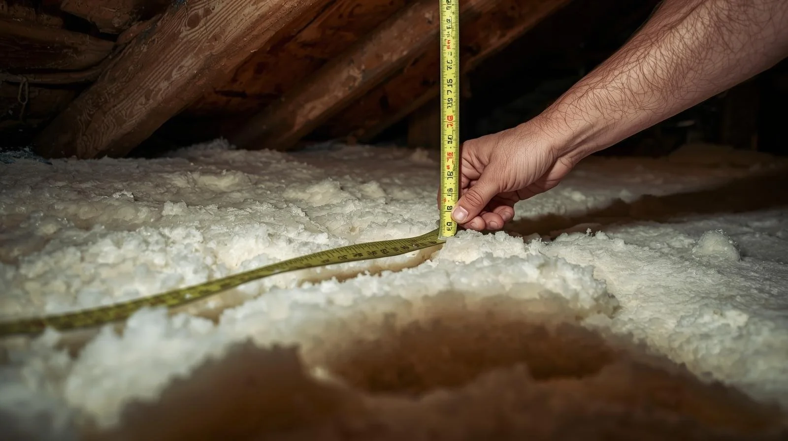 measuring attic insulation depth to determine R-value in older Orange County home