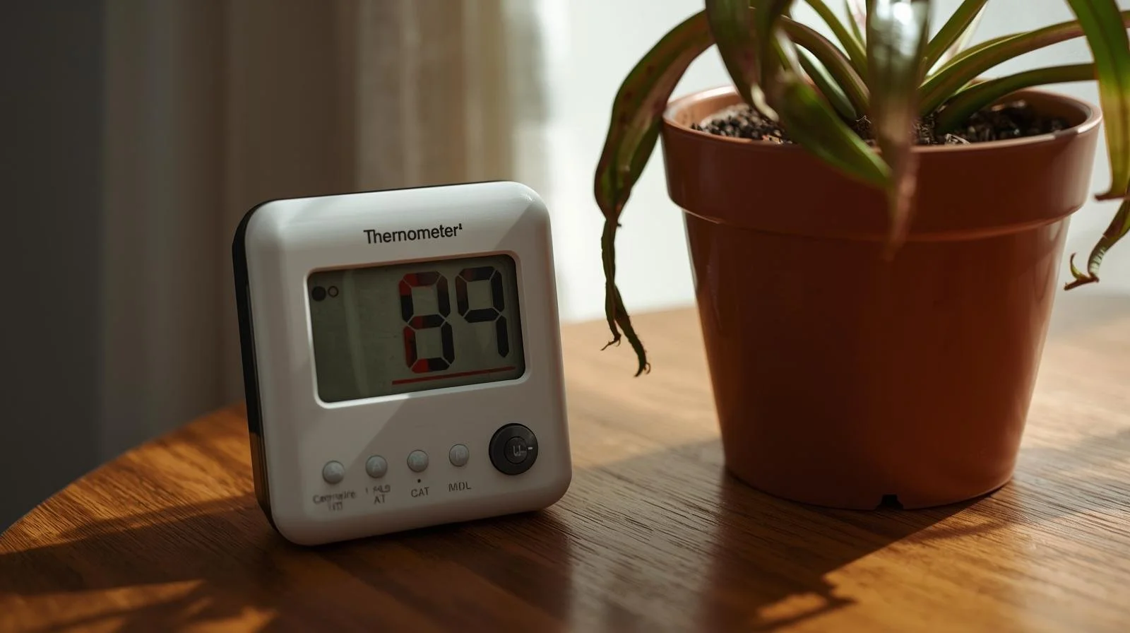 indoor thermometer showing high temperature during AC failure requiring emergency repair