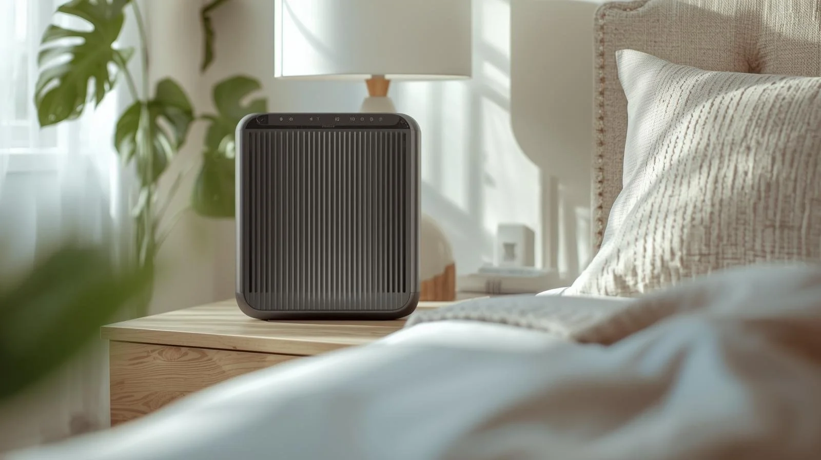 portable HEPA air purifier in Orange County bedroom for allergy relief