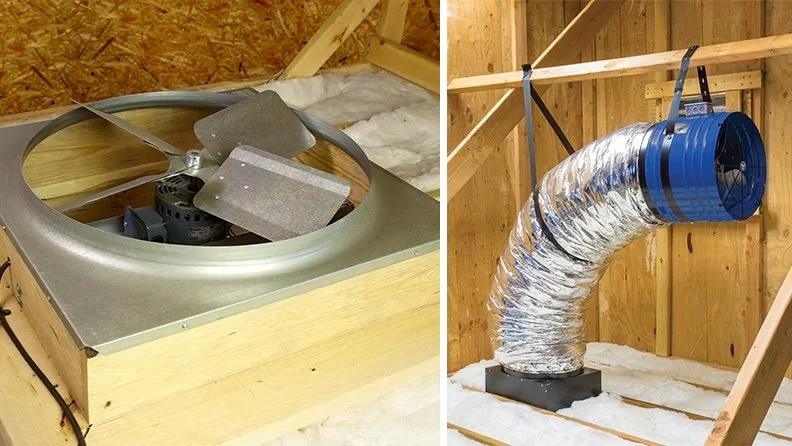 Comparison of an attic fan and a QuietCool ducted whole house fan installed in an attic