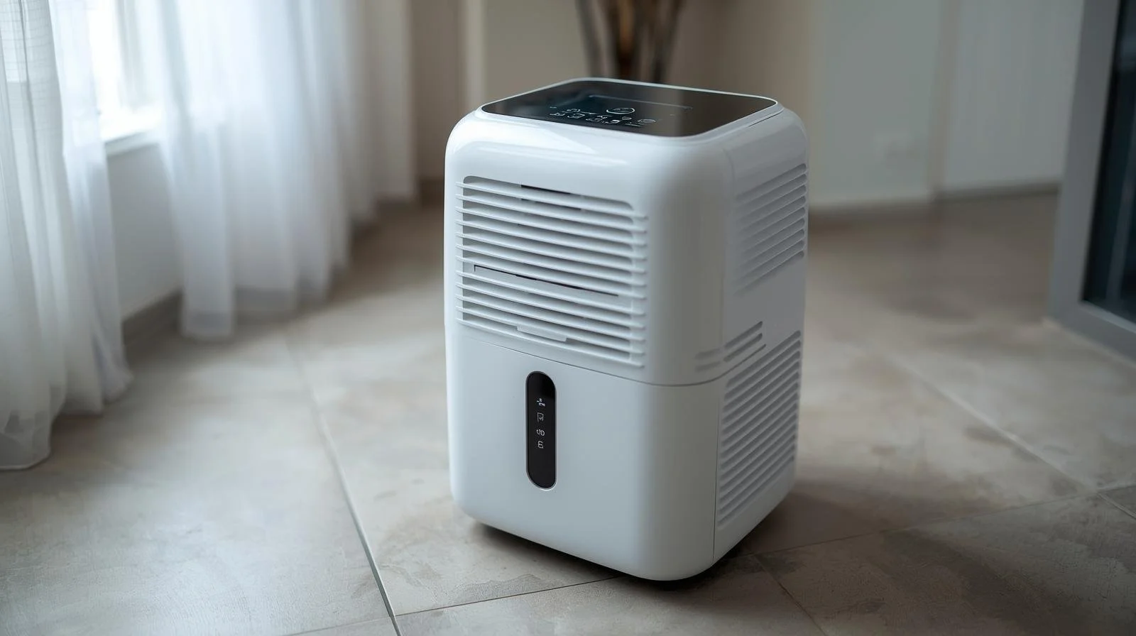 portable dehumidifier removing excess moisture from coastal Orange County home