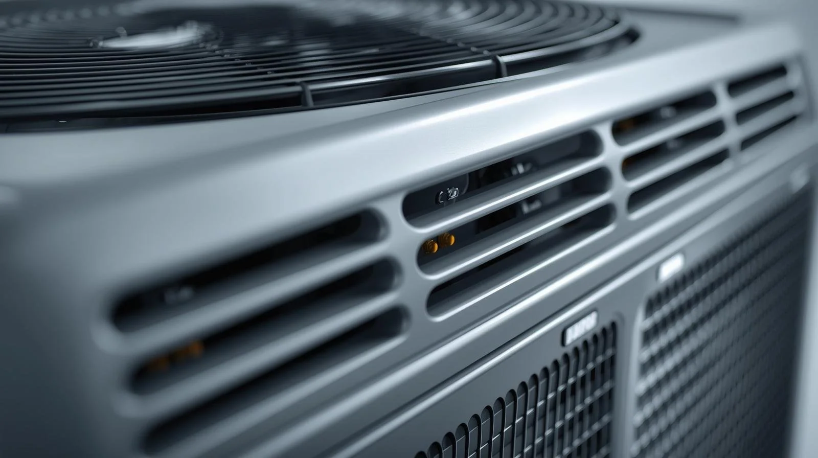 close-up of heat pump outdoor unit coils showing heat transfer technology for energy-efficient heating and cooling in Orange County home