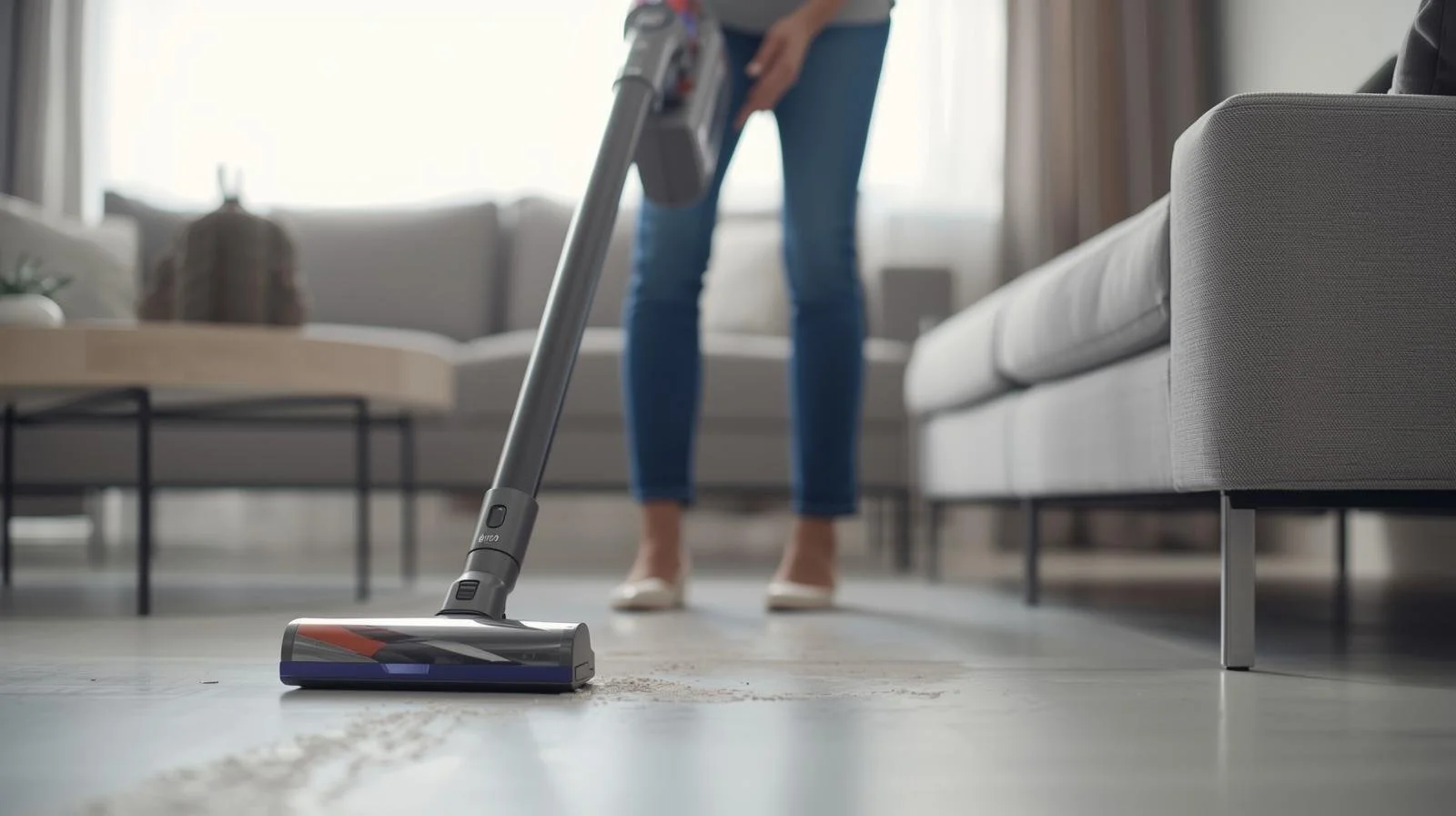 Vacuuming hardwood floors as free preventive maintenance to keep HVAC system running efficiently with cleaner air filters