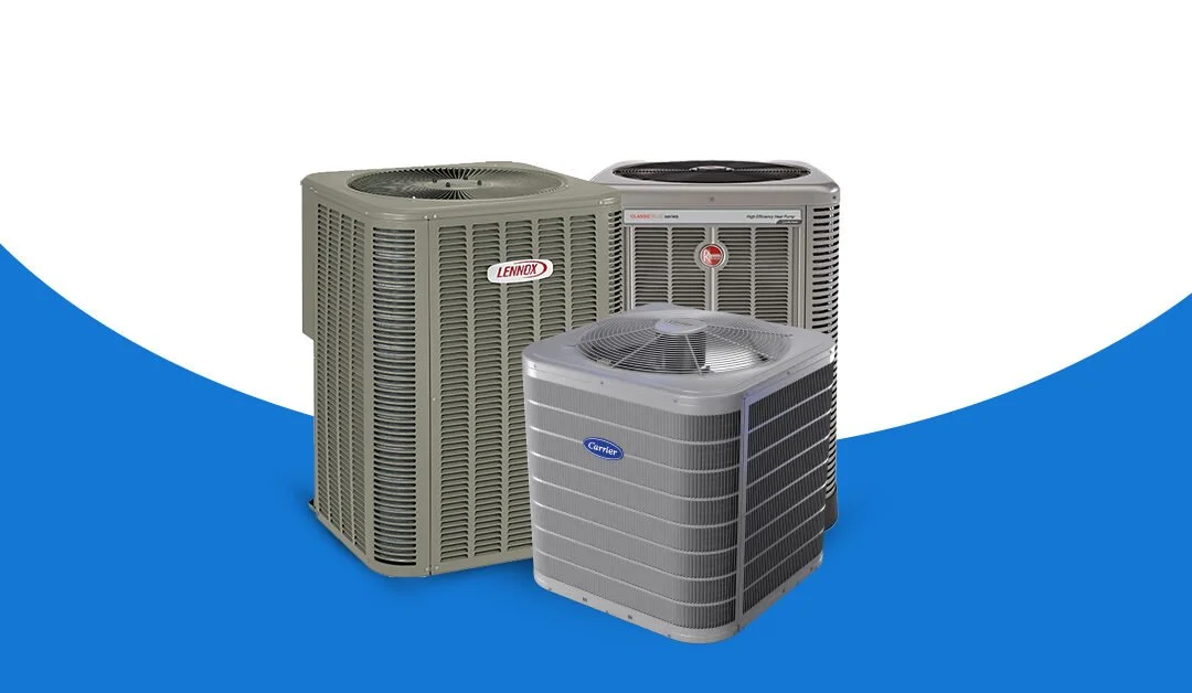 Lennox, Rheem, and Carrier heat pump condenser units available for installation in Orange County