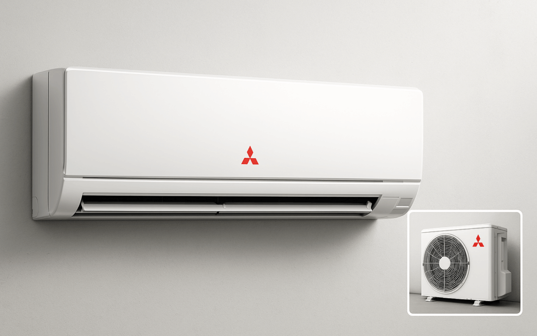 Mitsubishi Electric ductless mini split indoor wall unit with outdoor condenser inset
