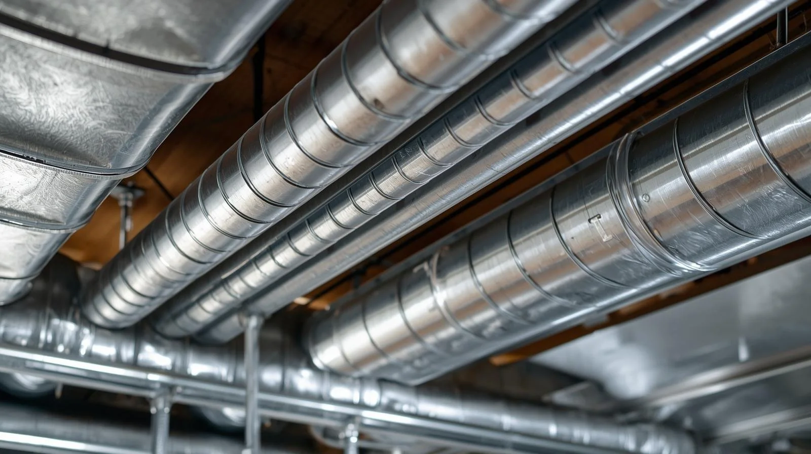Residential HVAC air duct system in Orange County home showing metal ductwork that accumulates dust and requires professional cleaning"