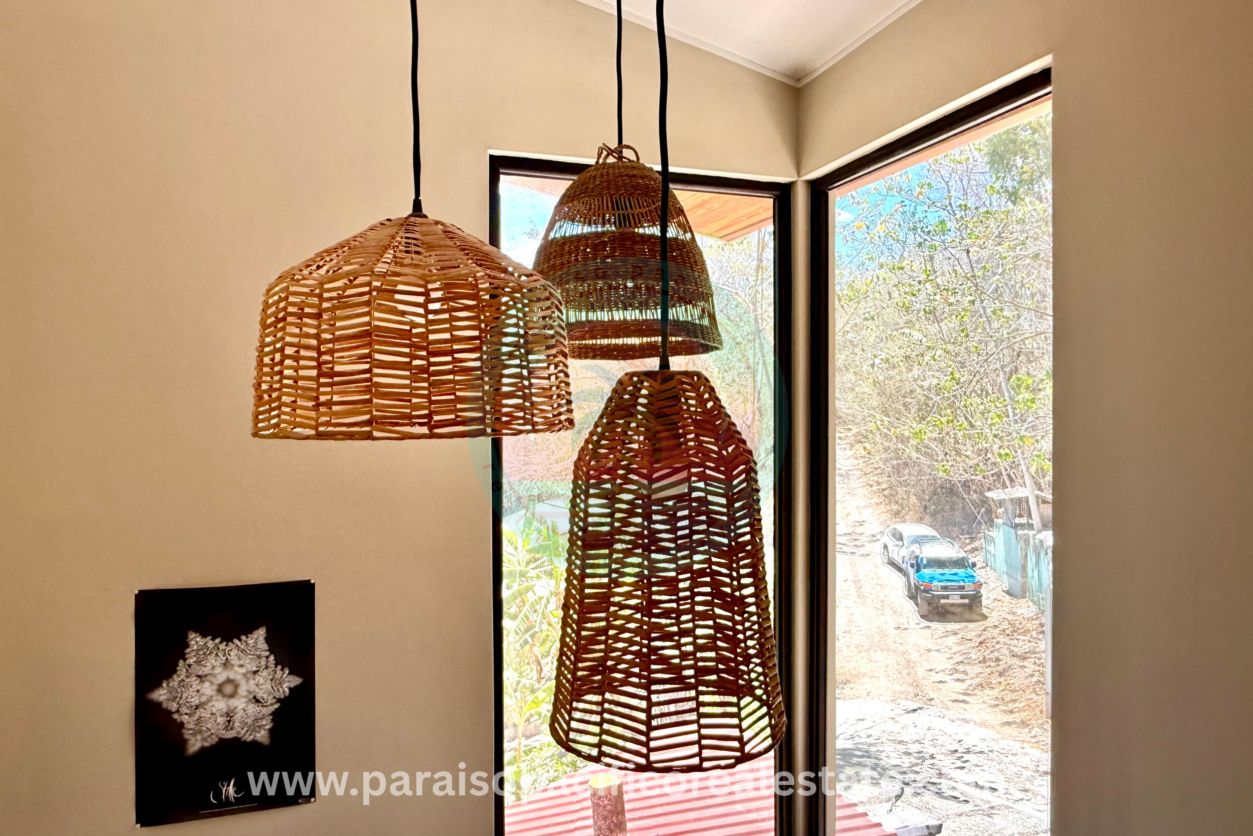 Indoor pendant lights at Buddha House Organos near the beach in Costa Rica