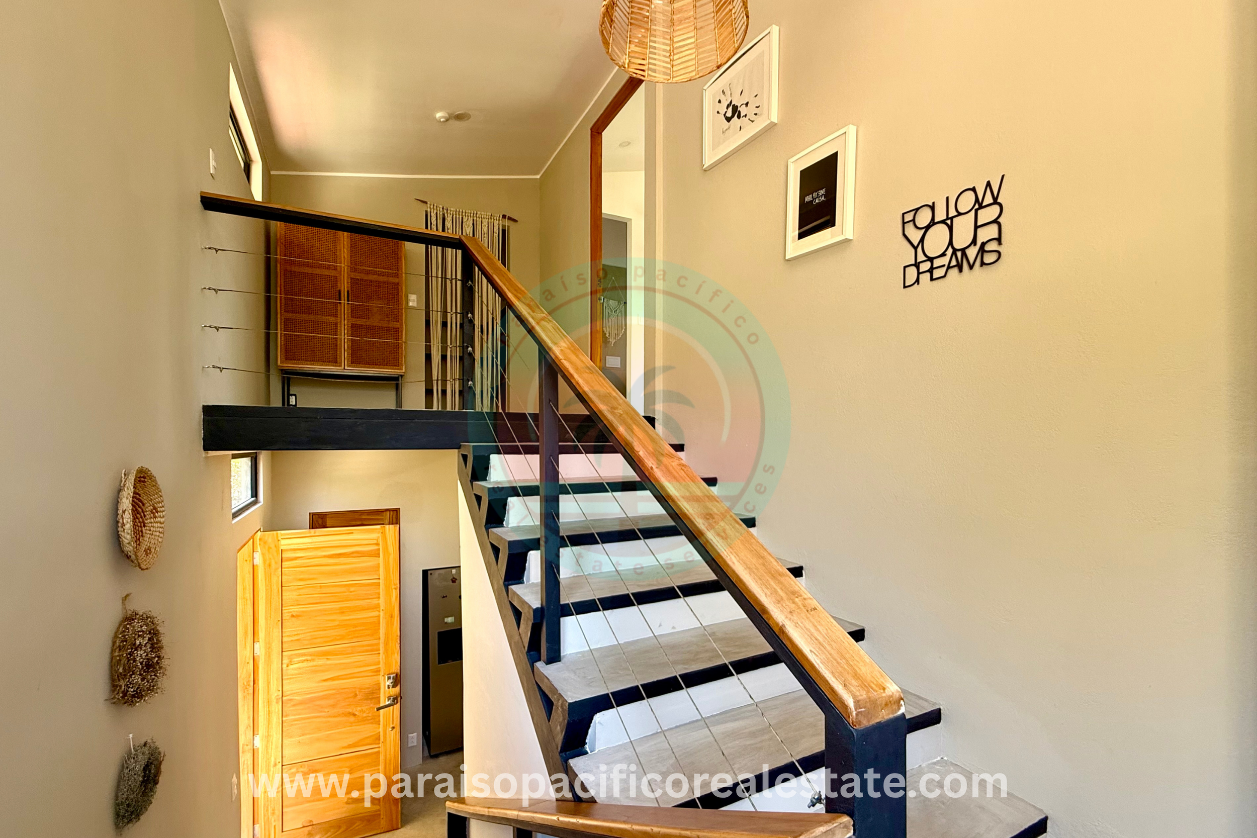 Indoor stairway area at Buddha House Organos near the beach in Costa Rica