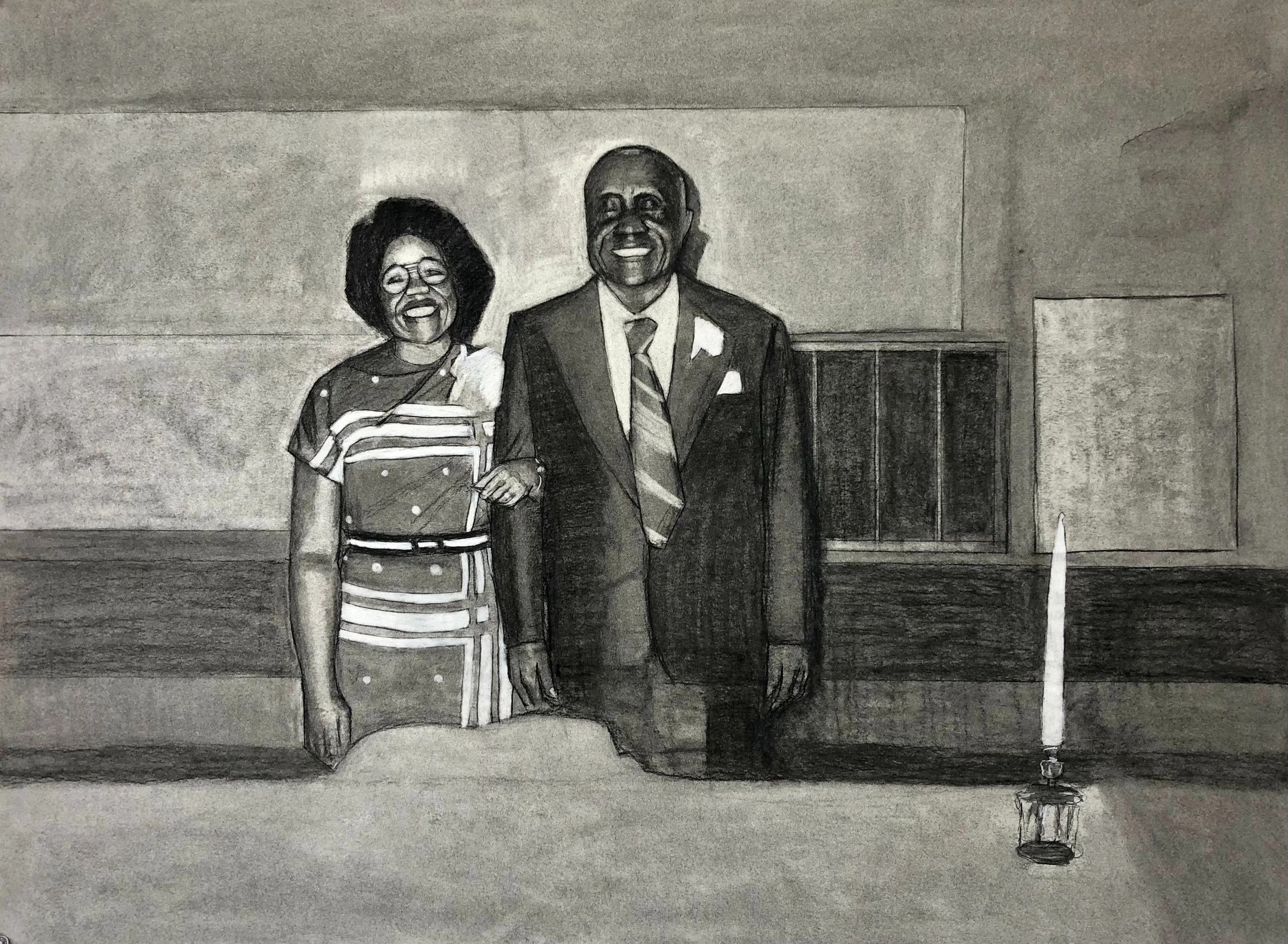 Jameel Amman, Betty & Ernest Paulin, Charcoal on Paper, 22" x 30"