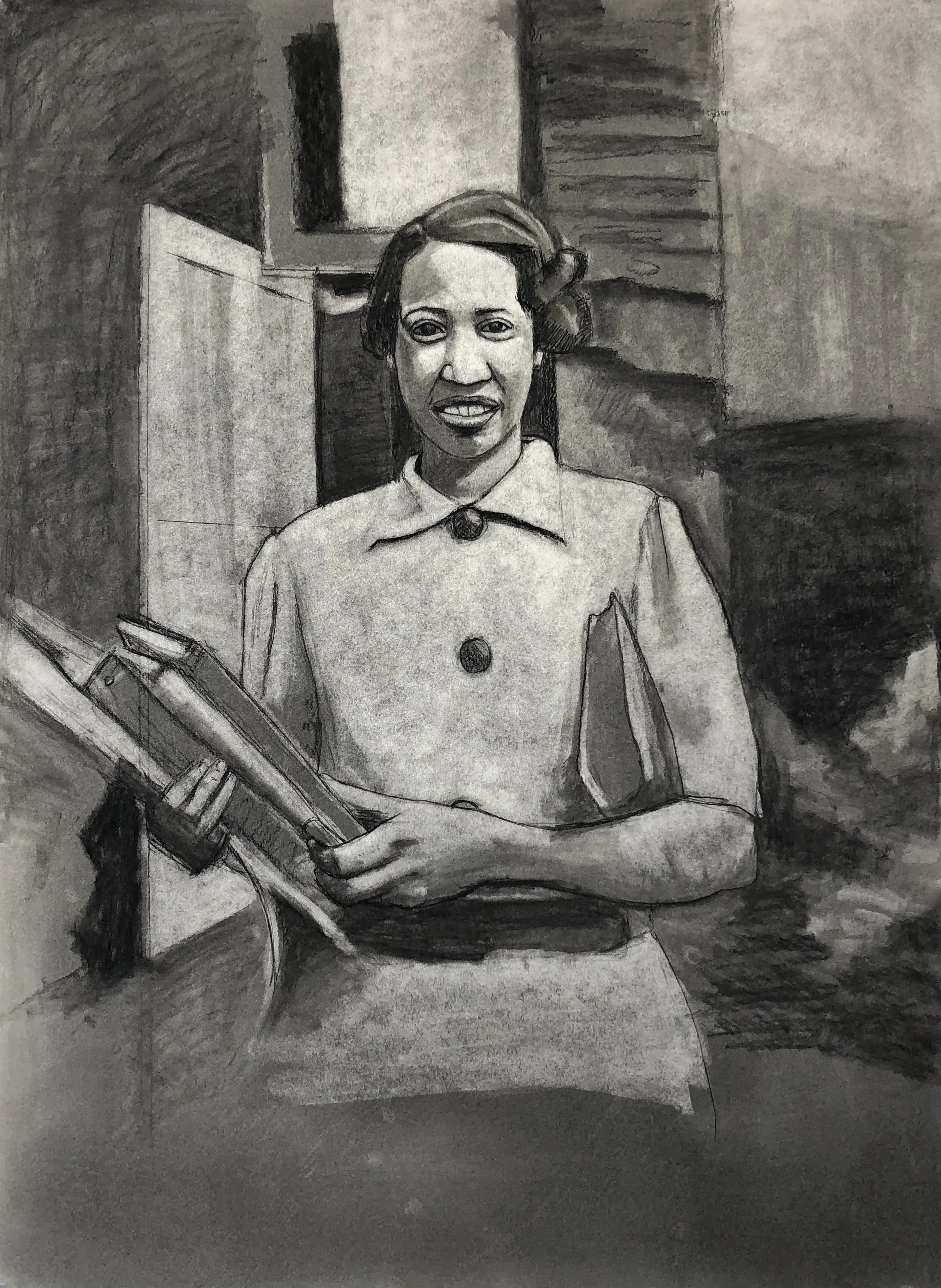 Jameel Amman, Lois Mailou Jones, Charcoal on Paper, 22" x 30"