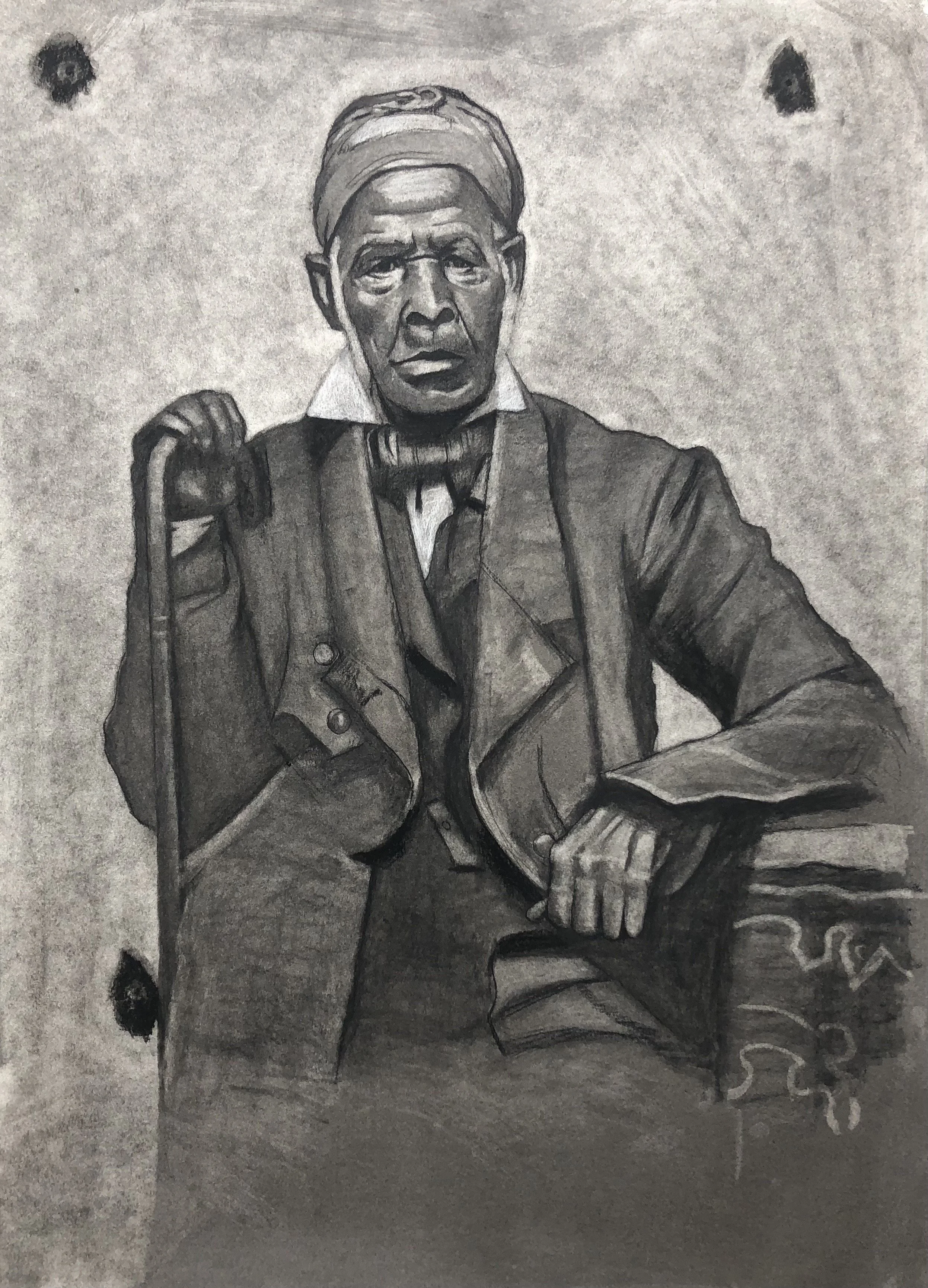 Jameel Amman, Omar Ibn Said, Charcoal on Paper, 22" x 30"