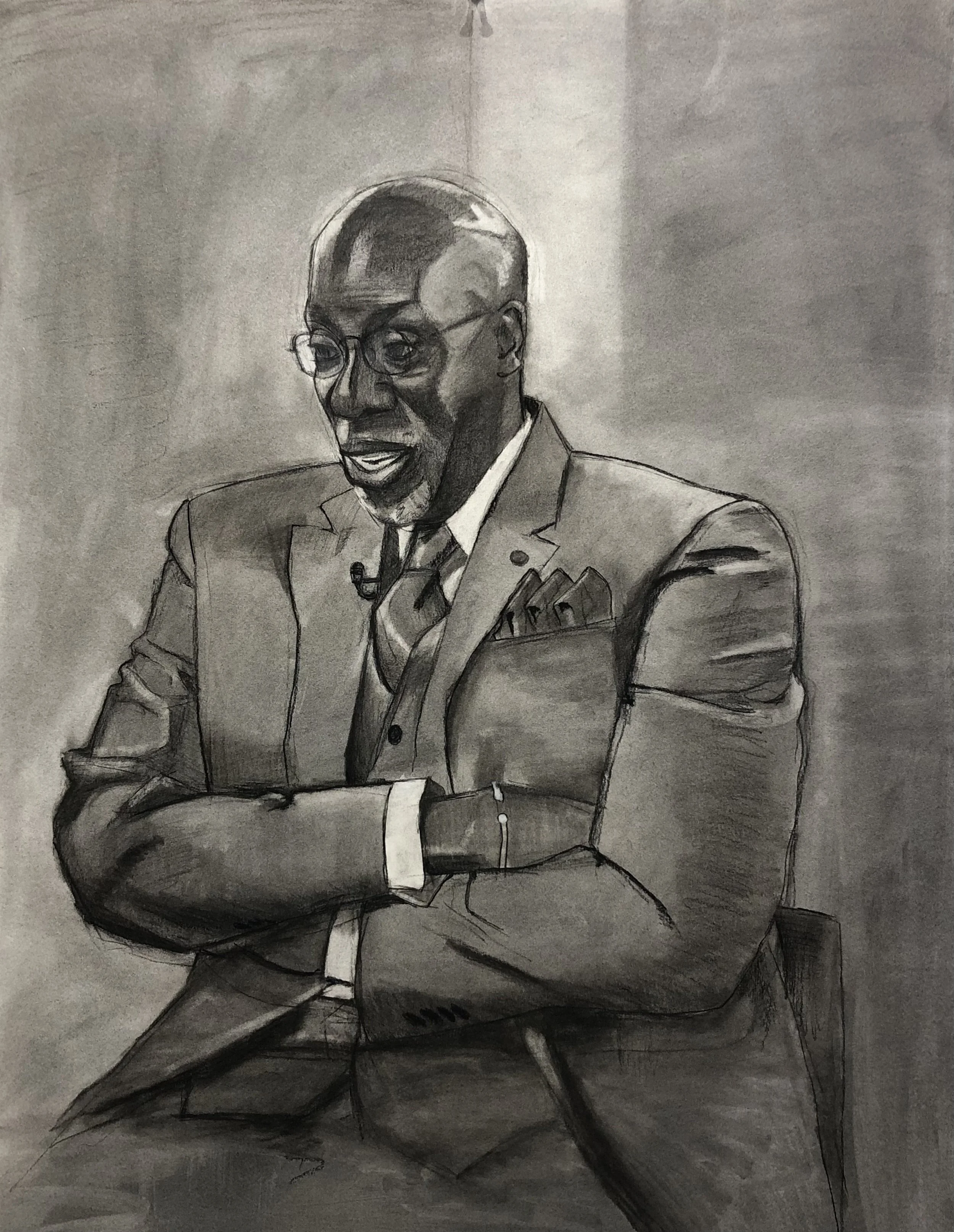 Jameel Amman, Dr. Charles E. Booth, Charcoal on Paper, 22" x 30"