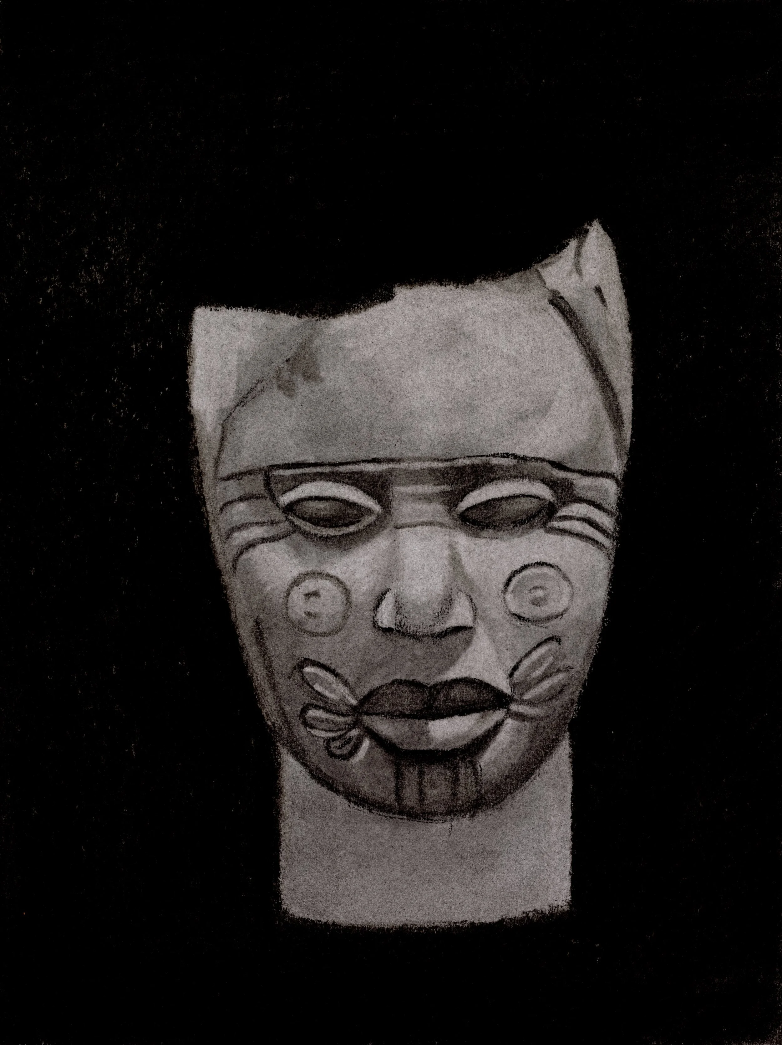 Untitled Mask Study — Charcoal Drawing