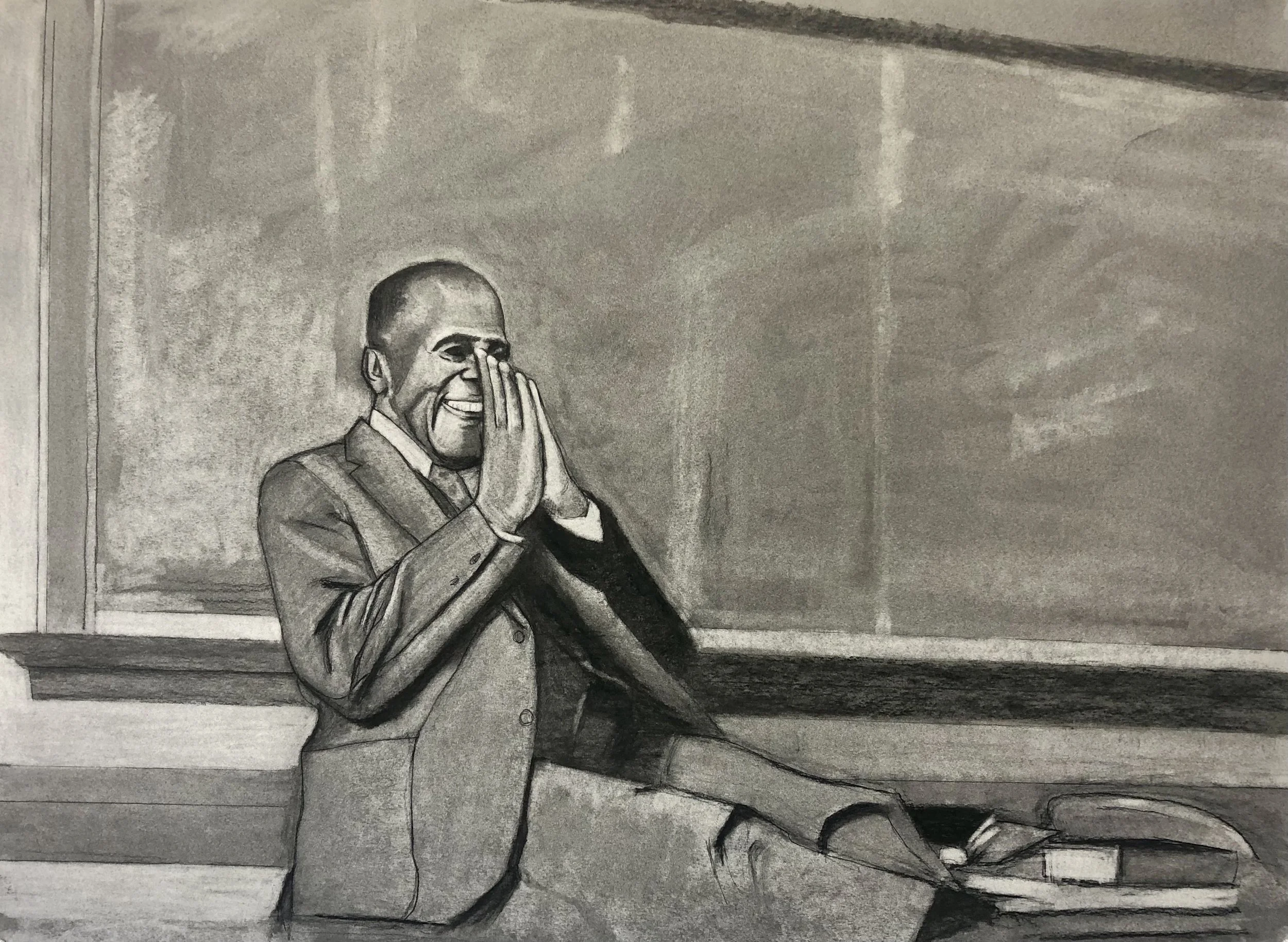 Jameel Amman, Howard Thurman, Charcoal on Paper, 22" x 30"