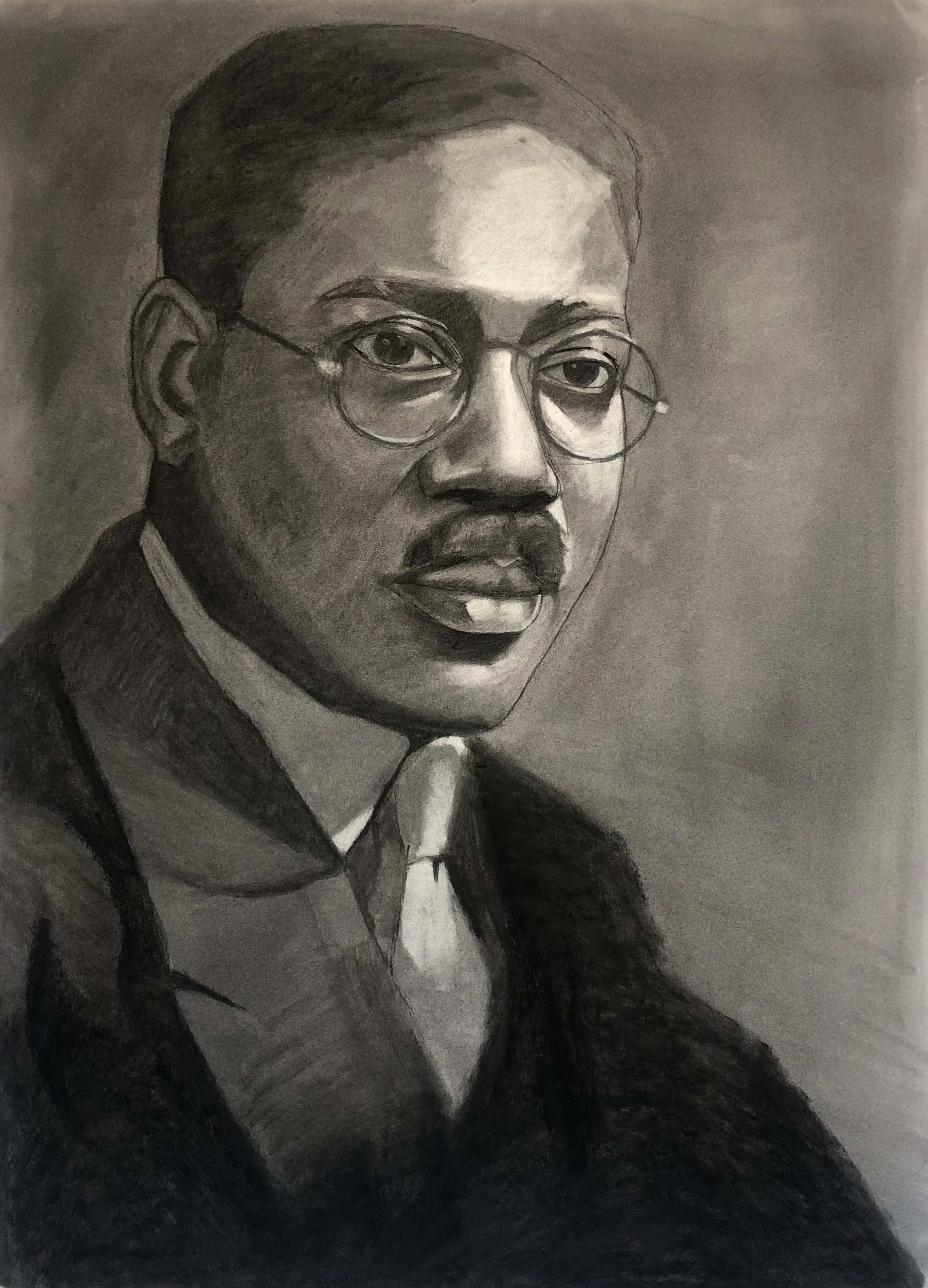 Jameel Amman, Aaron Douglas, Charcoal on Paper, 22" x 30"