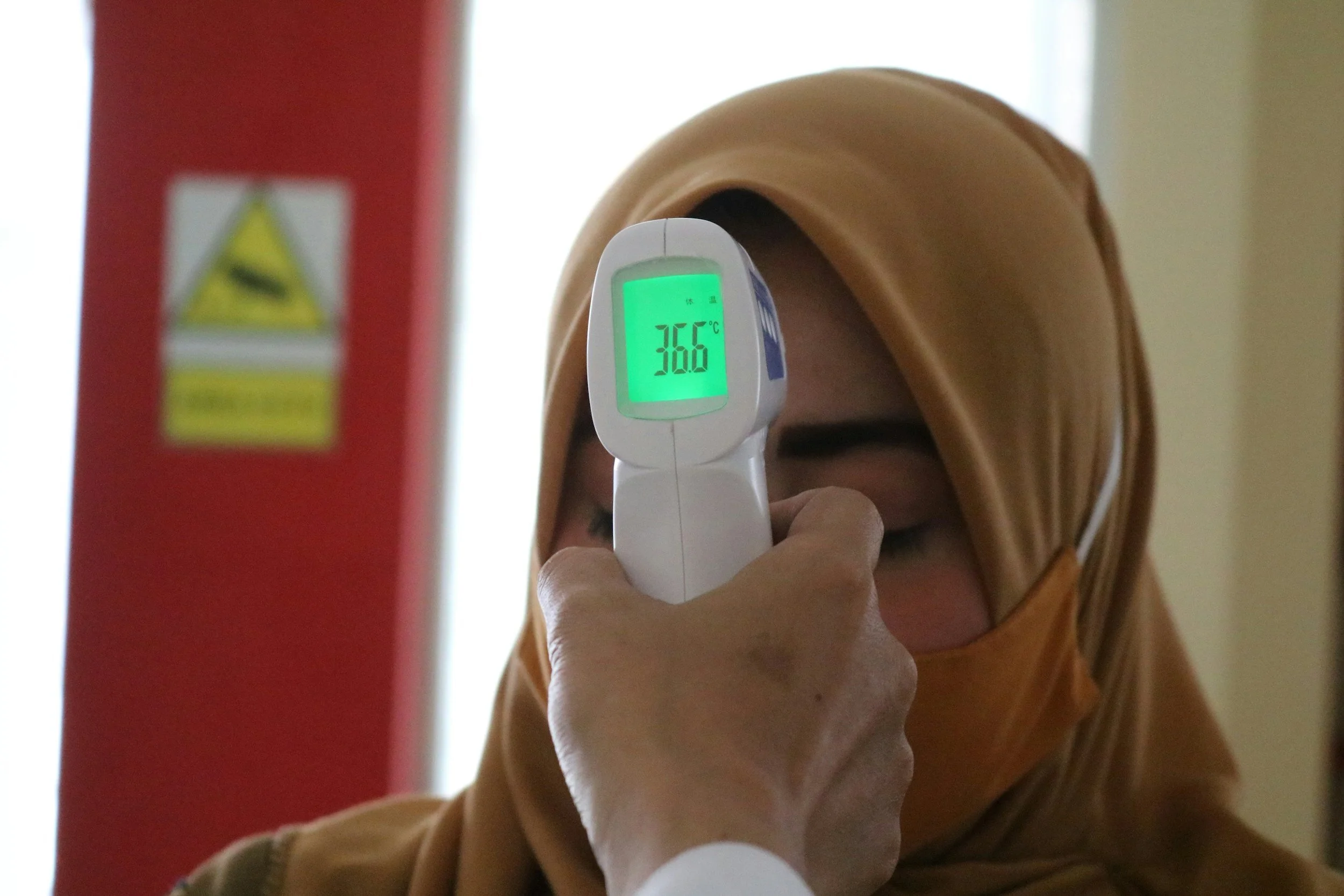 Non-contact medical thermometer used for Ebola-related temperature screening before entering a workplace in Texas.
