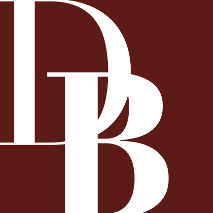 A stylized logo with overlapping white letters 'D' and 'B' on a brown background.