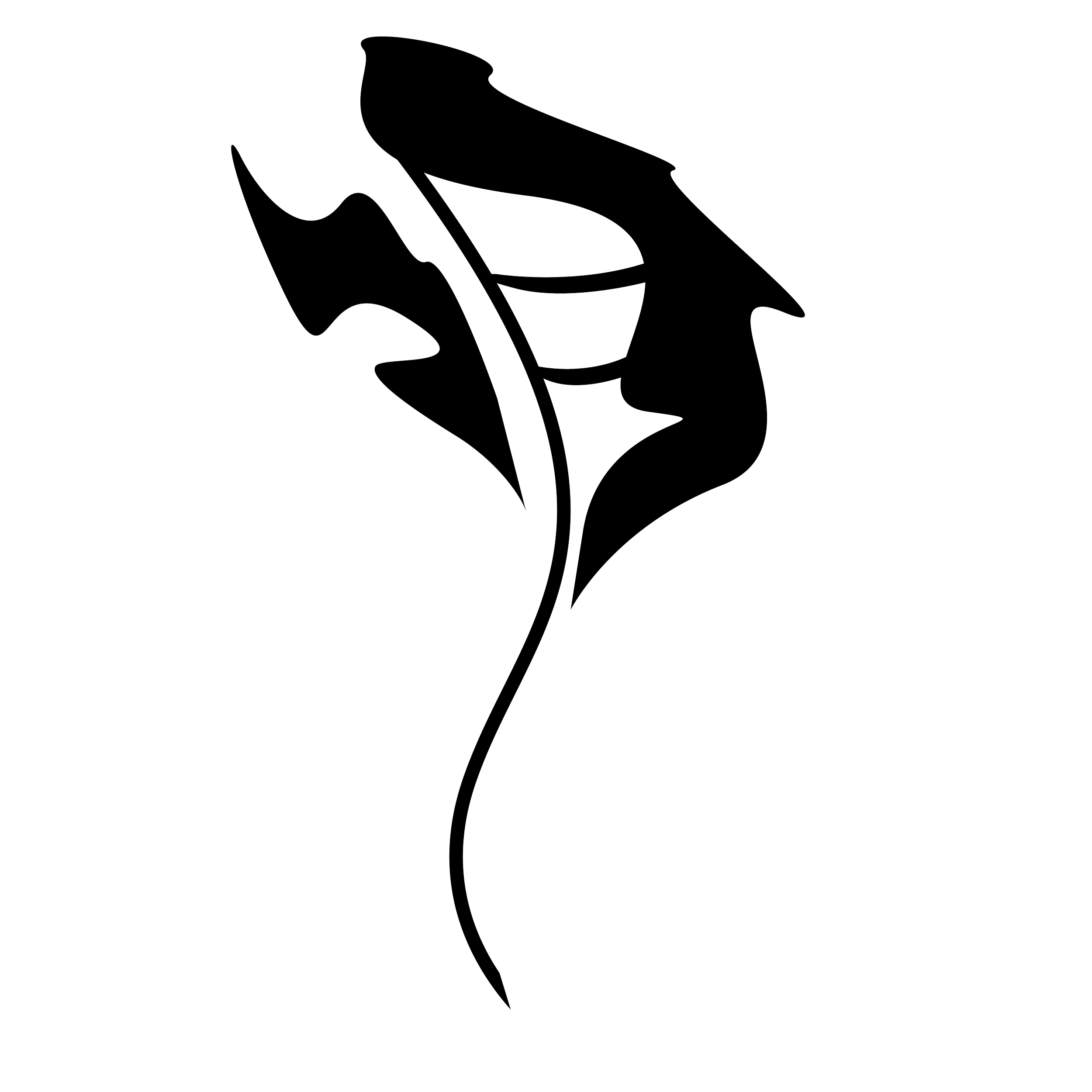 Line drawing of a tulip flower on a black background.