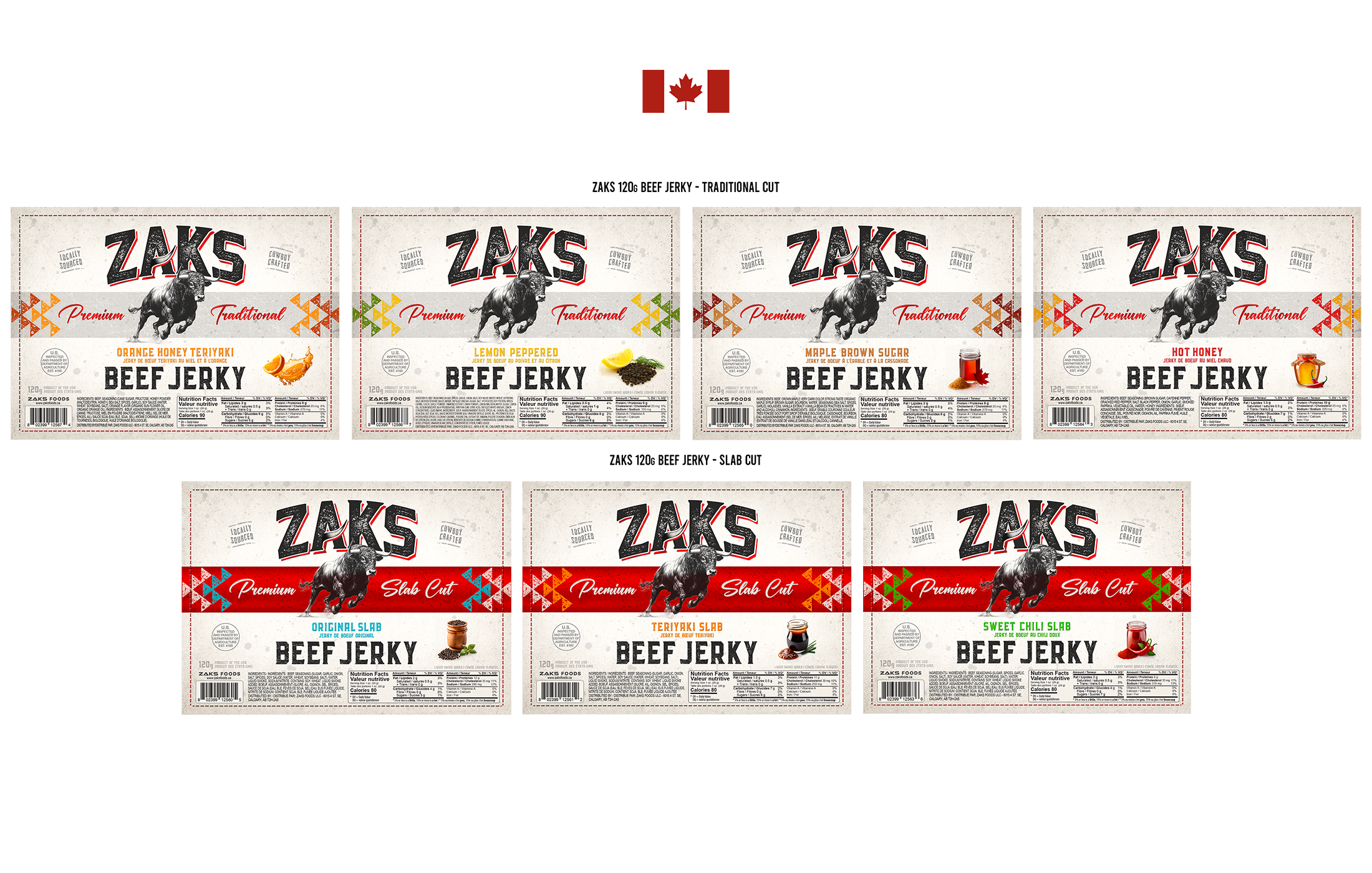 Zaks Beef Jerky - Label Lineup (Canada)