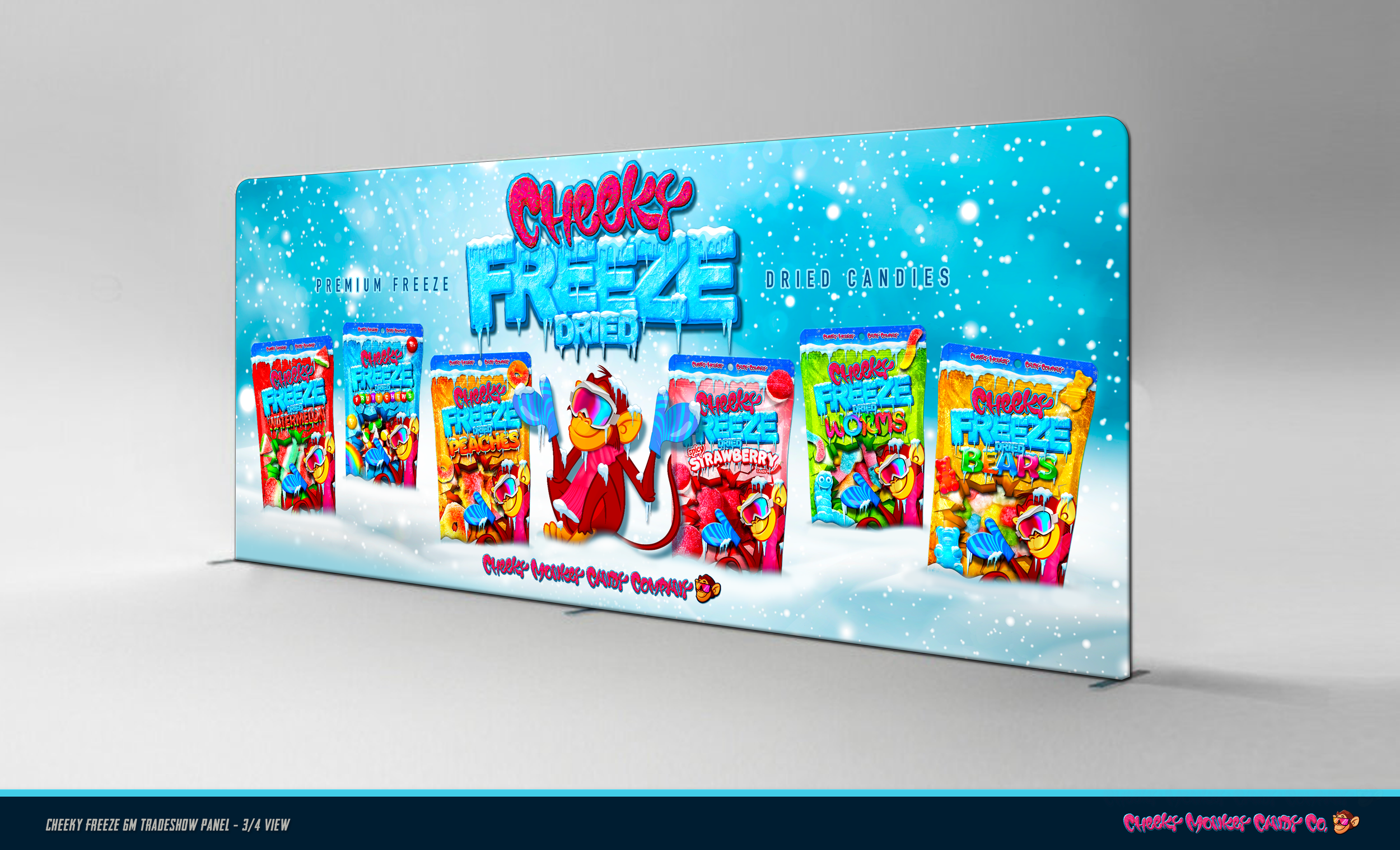 Cheeky Freeze - 6m Tradeshow Panel (angle view)