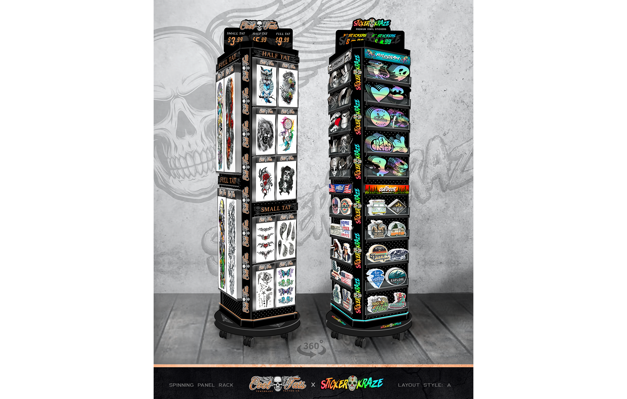 Cool Tats - Spinning Floor Display (split format 3)