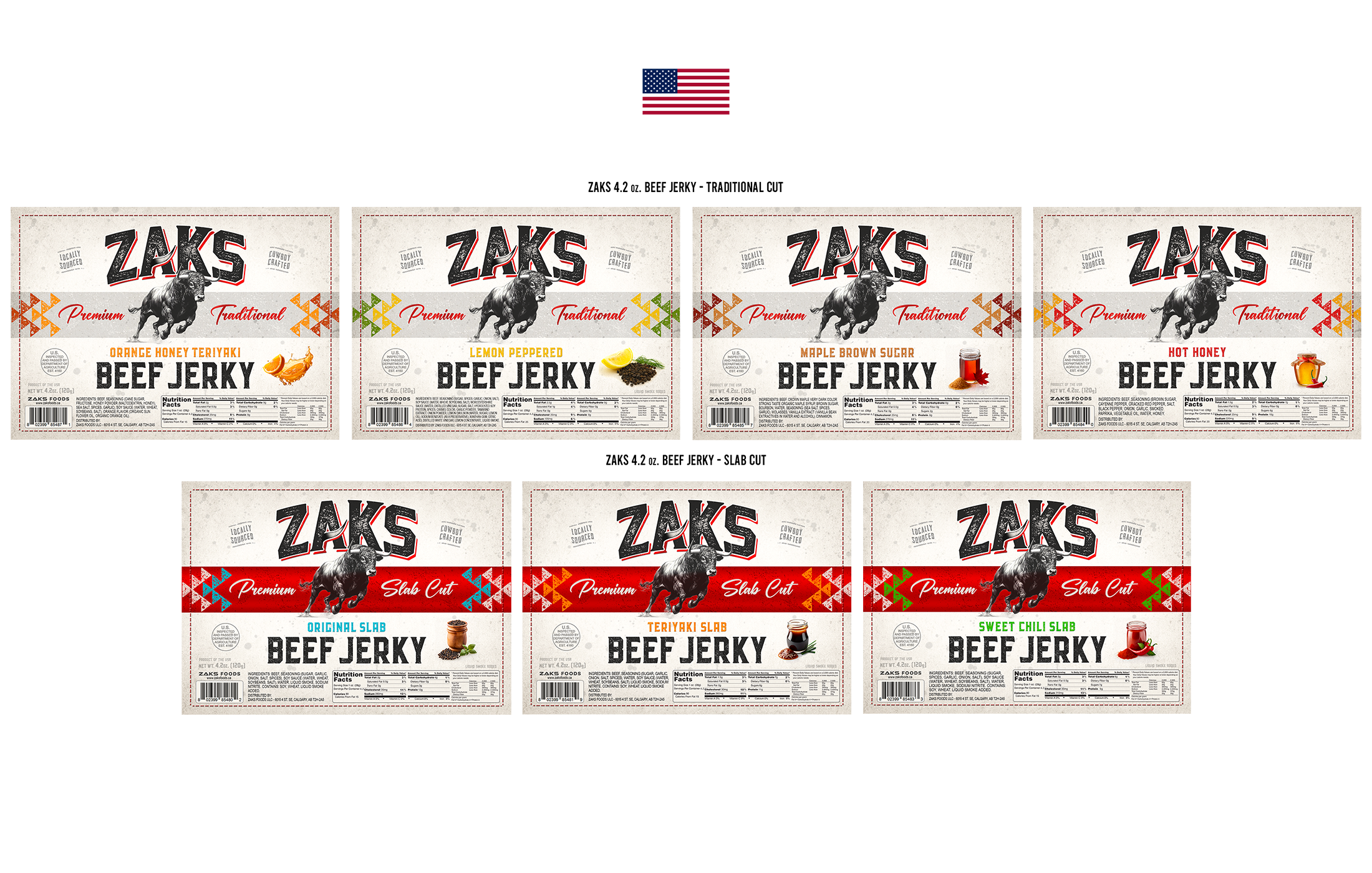Zaks Beef Jerky - Label Lineup (USA)