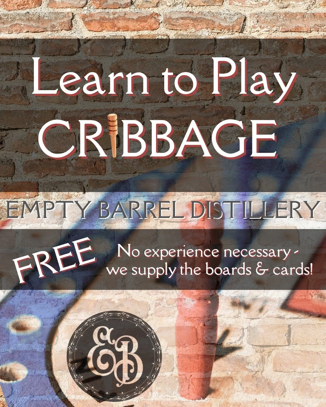 🃏 Ever Wanted to Learn Cribbage? Now&rsquo;s Your Night! 🃏
Join us at Empty Barrel Distillery on Wednesday, March 11th at 6PM for a fun, low-pressure Learn to Play Cribbage Night!
If you&rsquo;ve always been curious about cribbage but felt intimida
