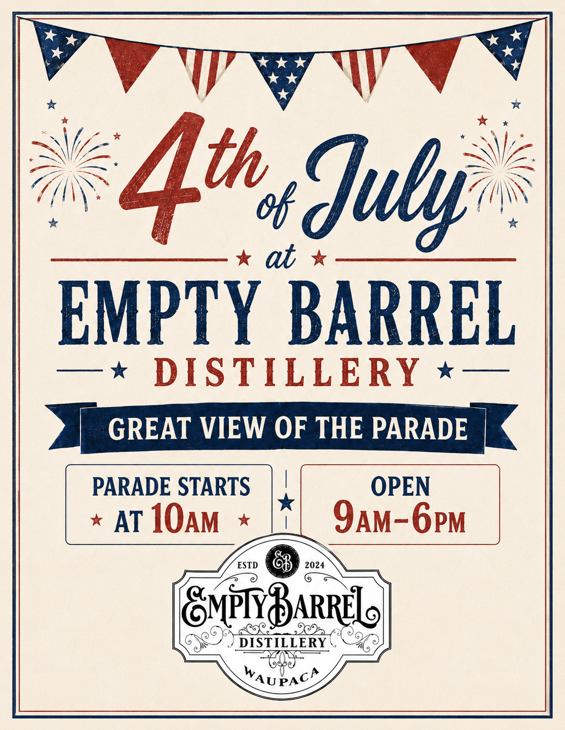 4th of July at Empty Barrel with Great View of Parade!