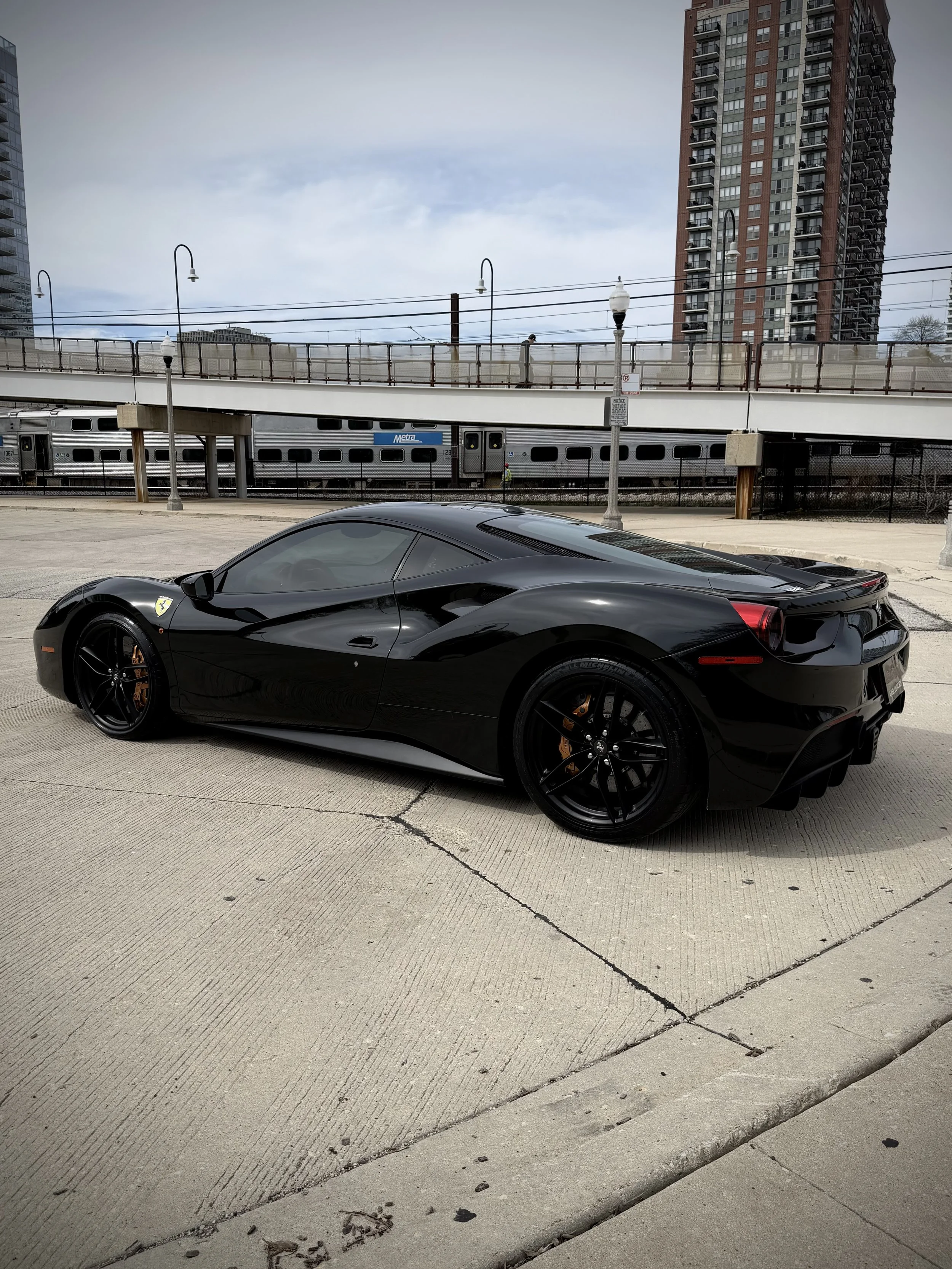 Ferrari 488 GTB black exotic car rental Chicago luxury supercar