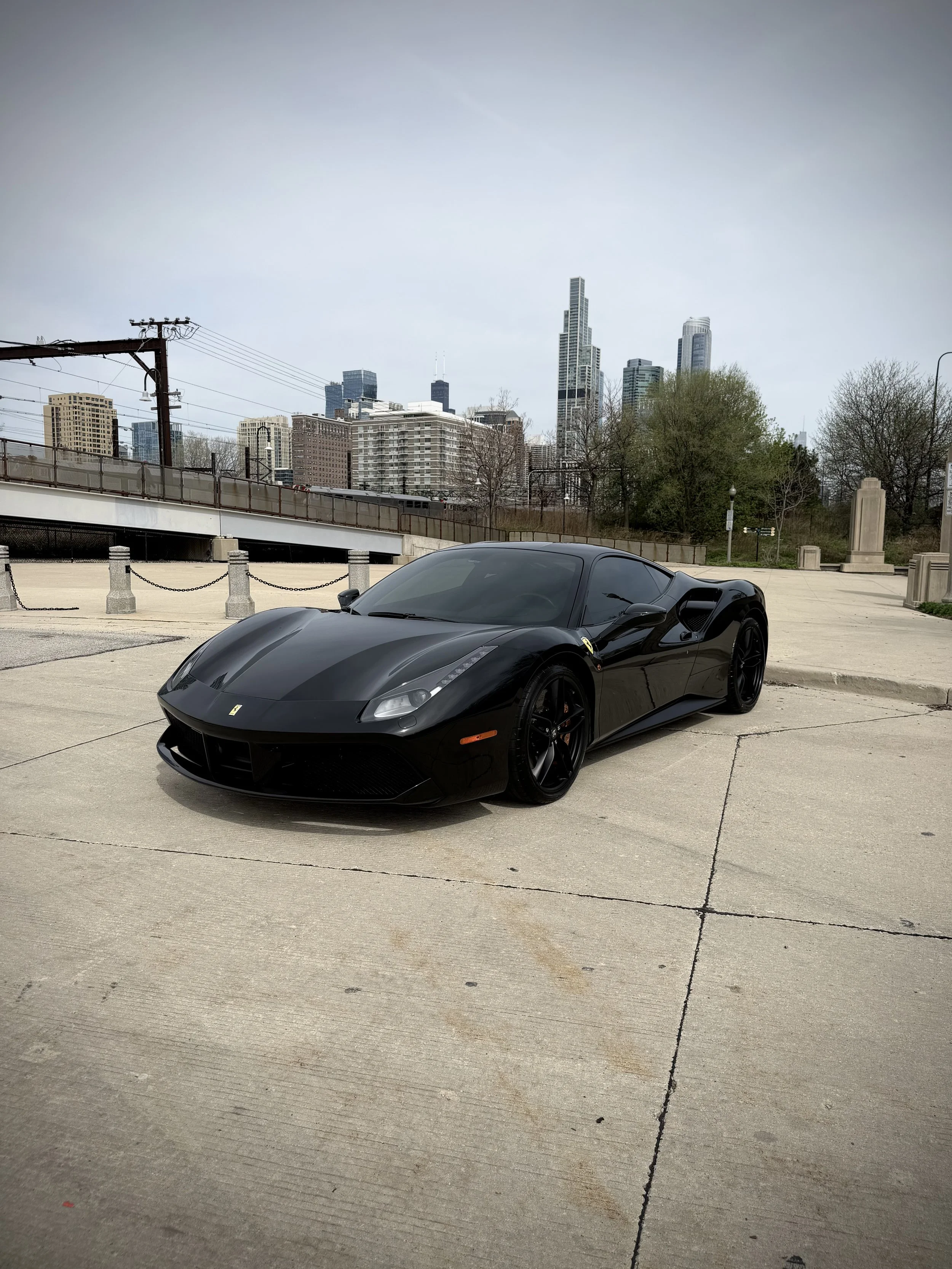 Ferrari 488 GTB black exotic car rental Chicago luxury supercar