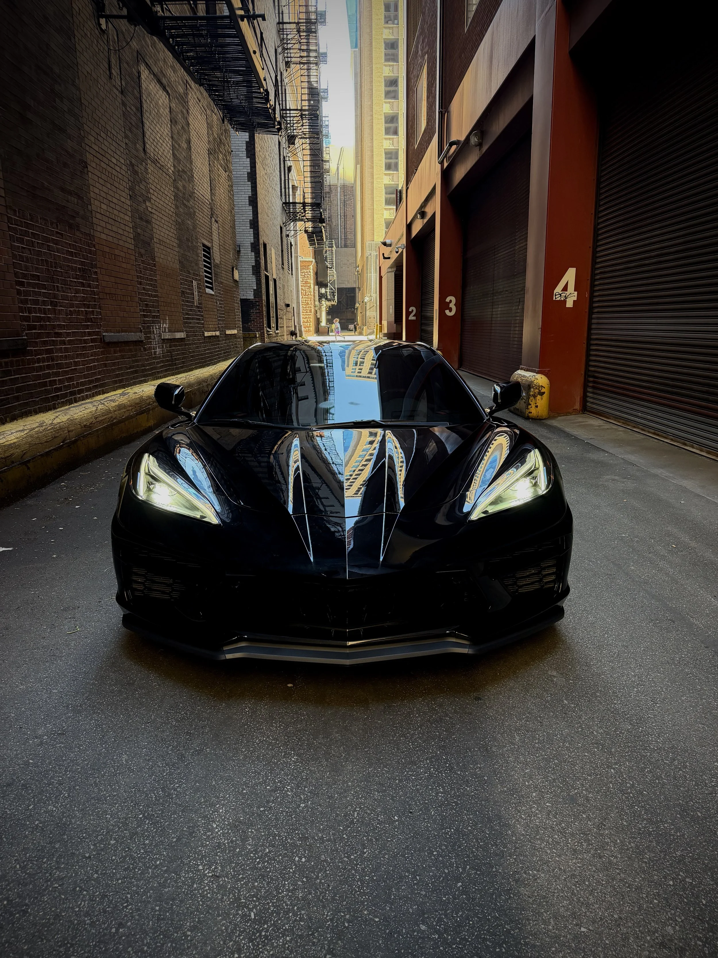 Black Chevrolet Corvette C8 3LT with Z51 Performance Package available for rental in Chicago.