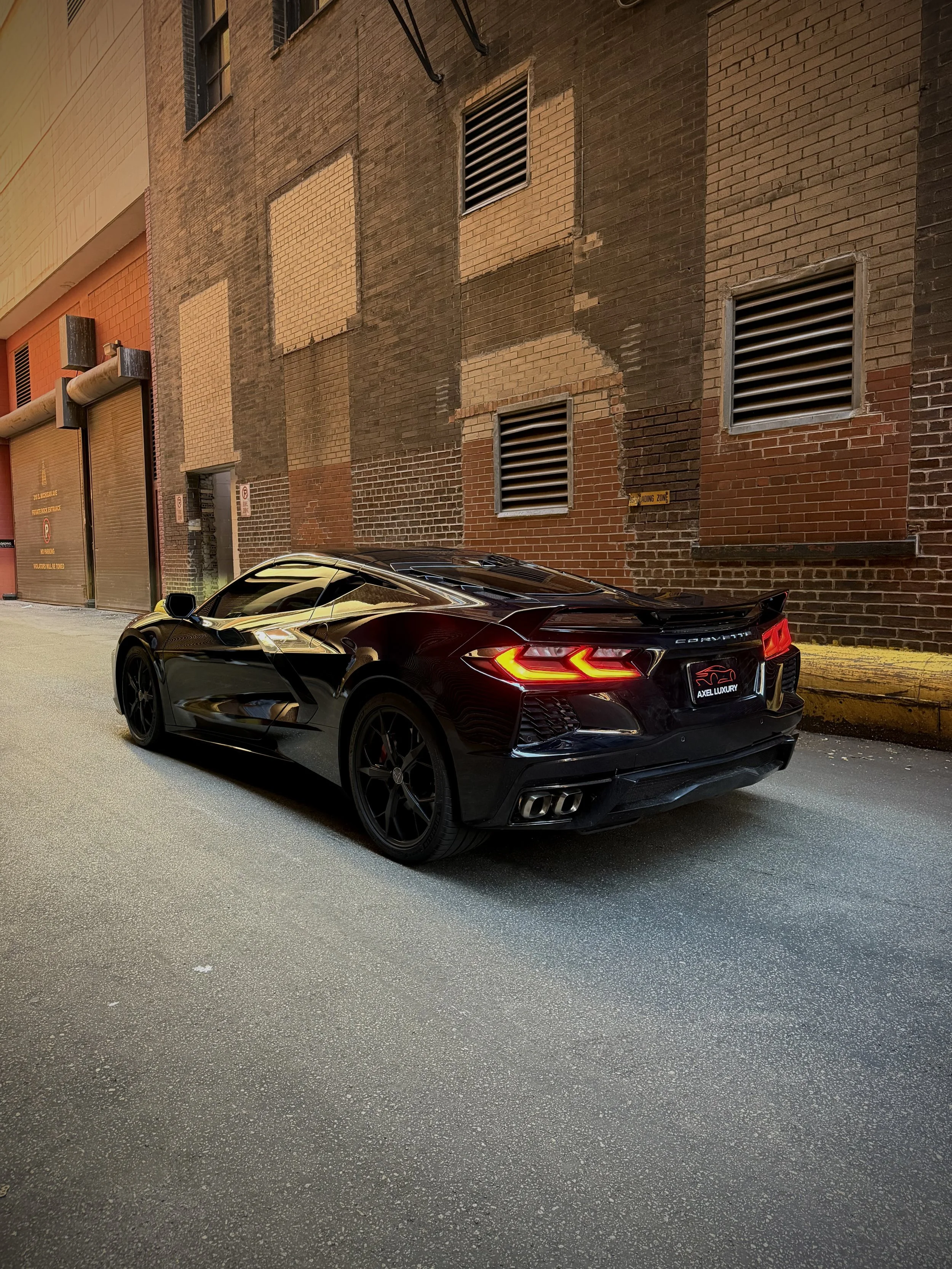 Black Chevrolet Corvette C8 3LT with Z51 Performance Package available for rental in Chicago.