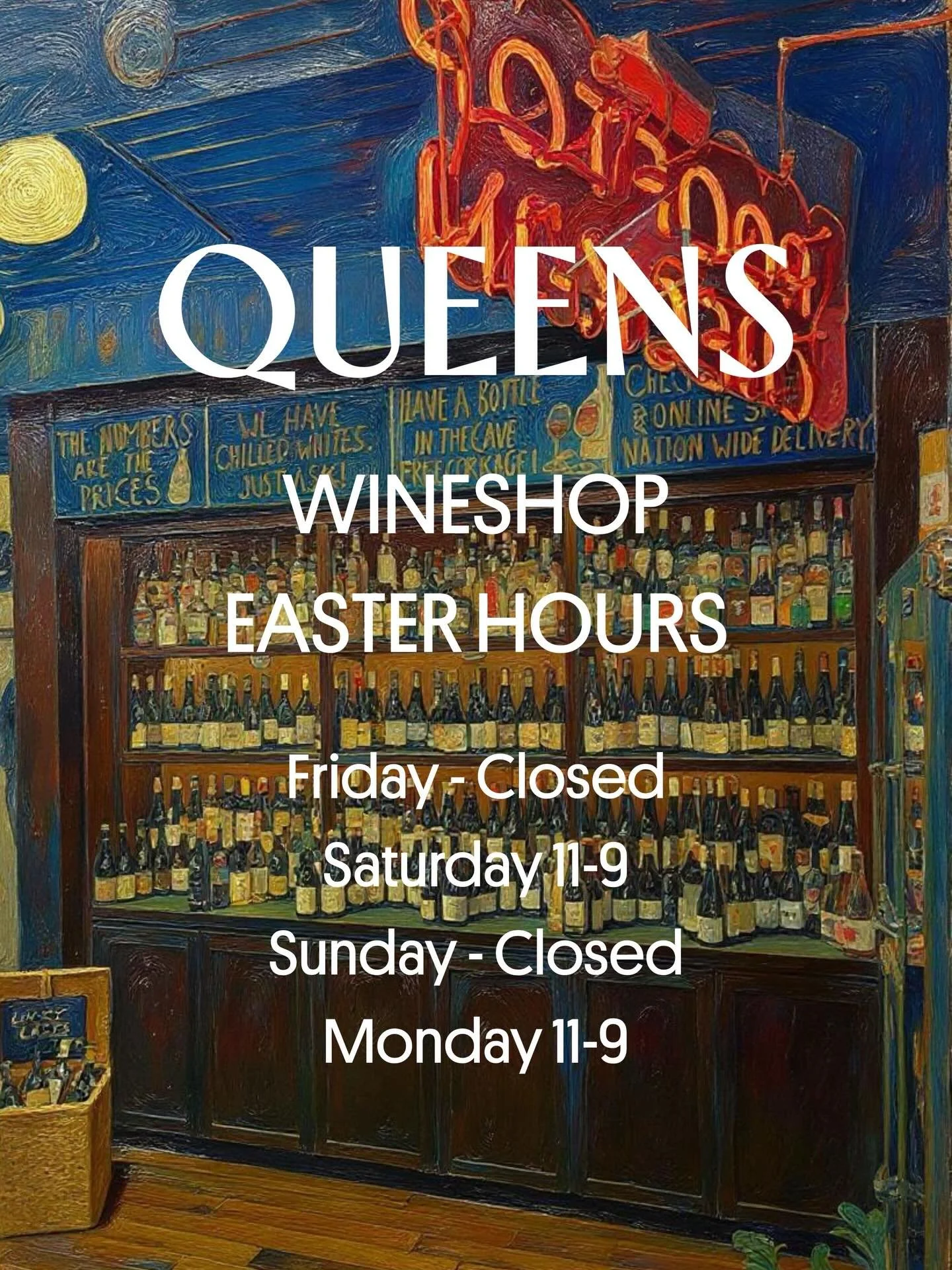 This coming weekend we will be closed in the Wineshop on Friday &amp; Sunday. But we will be open on Thursday, Saturday &amp; Monday to aid in topping up your glasses and cellars for the long weekend.