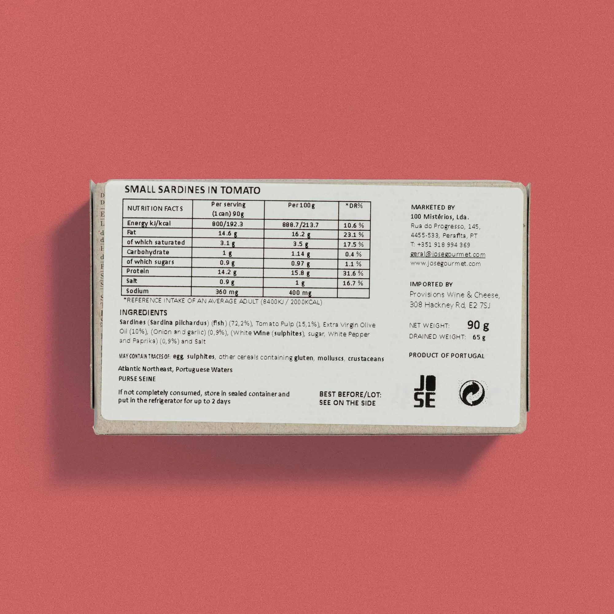 José Gourmet - Small sardines in tomato sauce packaging rear.jpg