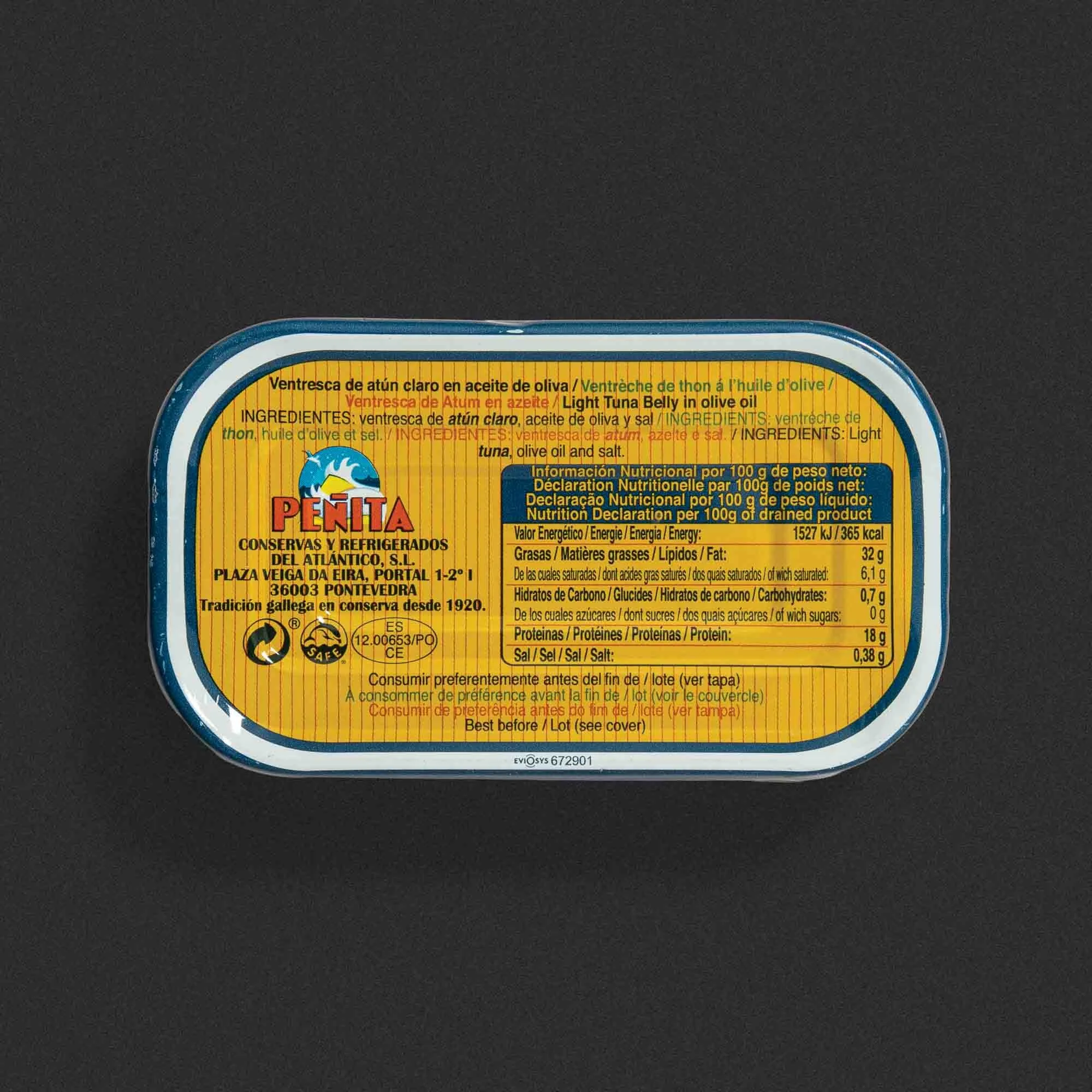Penita - Ventresca yellow tin rear packaging photograph.jpg