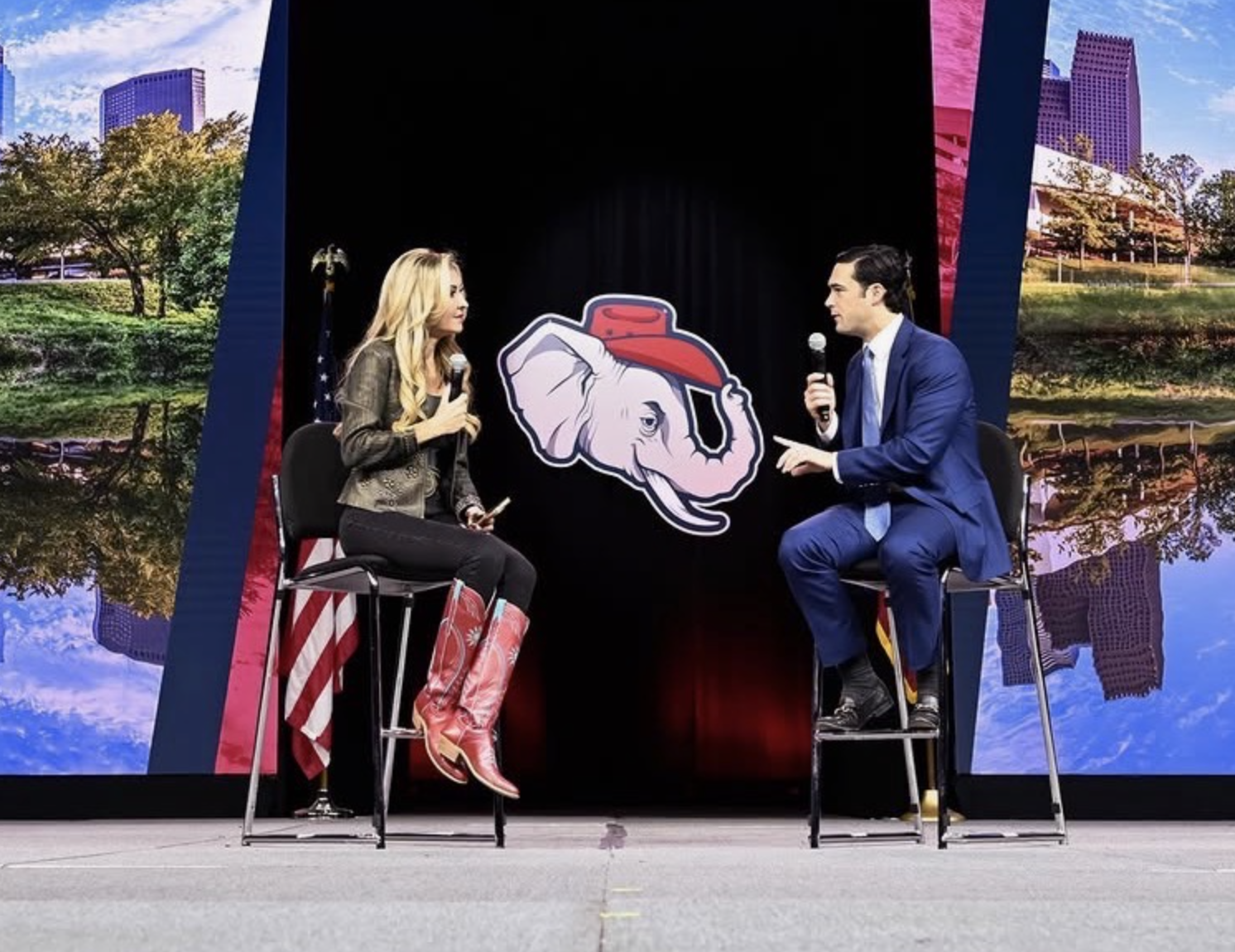 Cat Parks with Congressman Brandon Gill at the Republican Party of Texas Convention, the largest political convention in the world.
