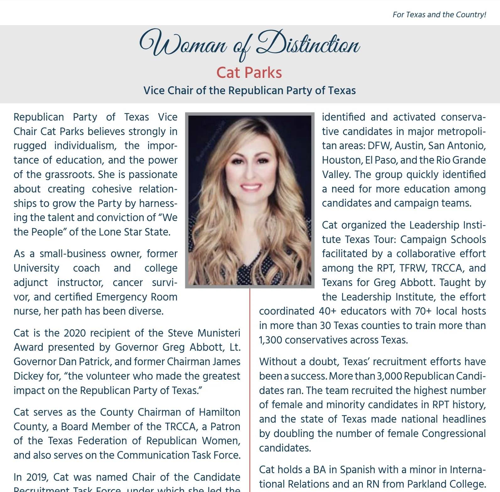 TFRW Woman of Distinction: Cat Parks